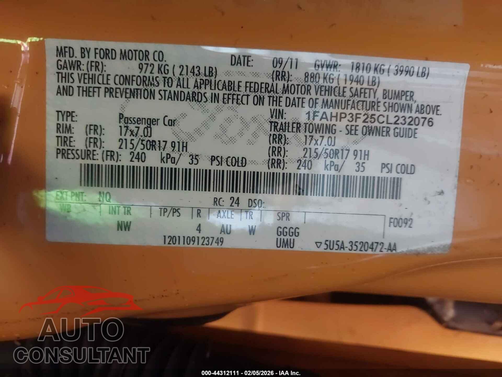FORD FOCUS 2012 - 1FAHP3F25CL232076