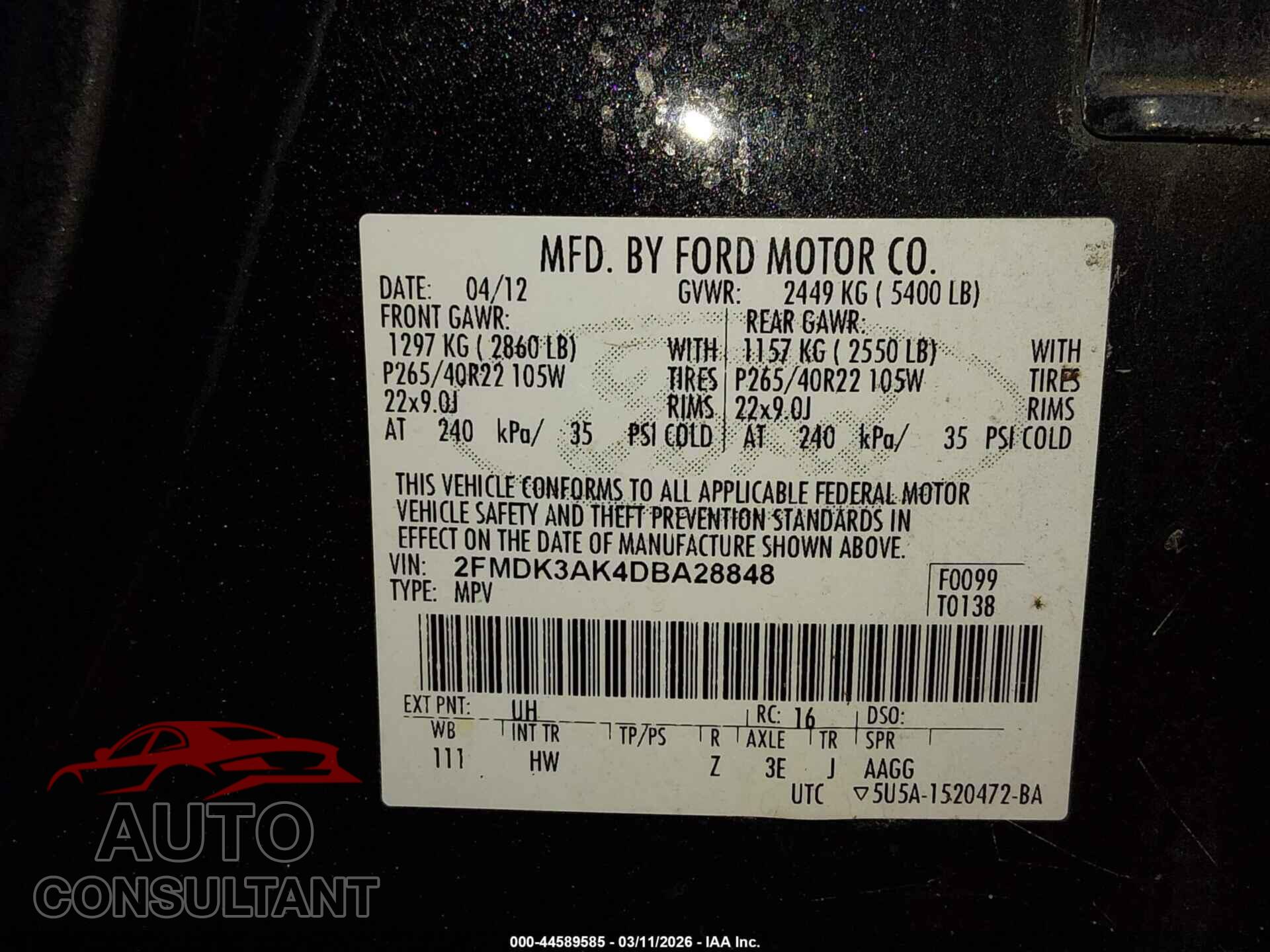 FORD EDGE 2013 - 2FMDK3AK4DBA28848