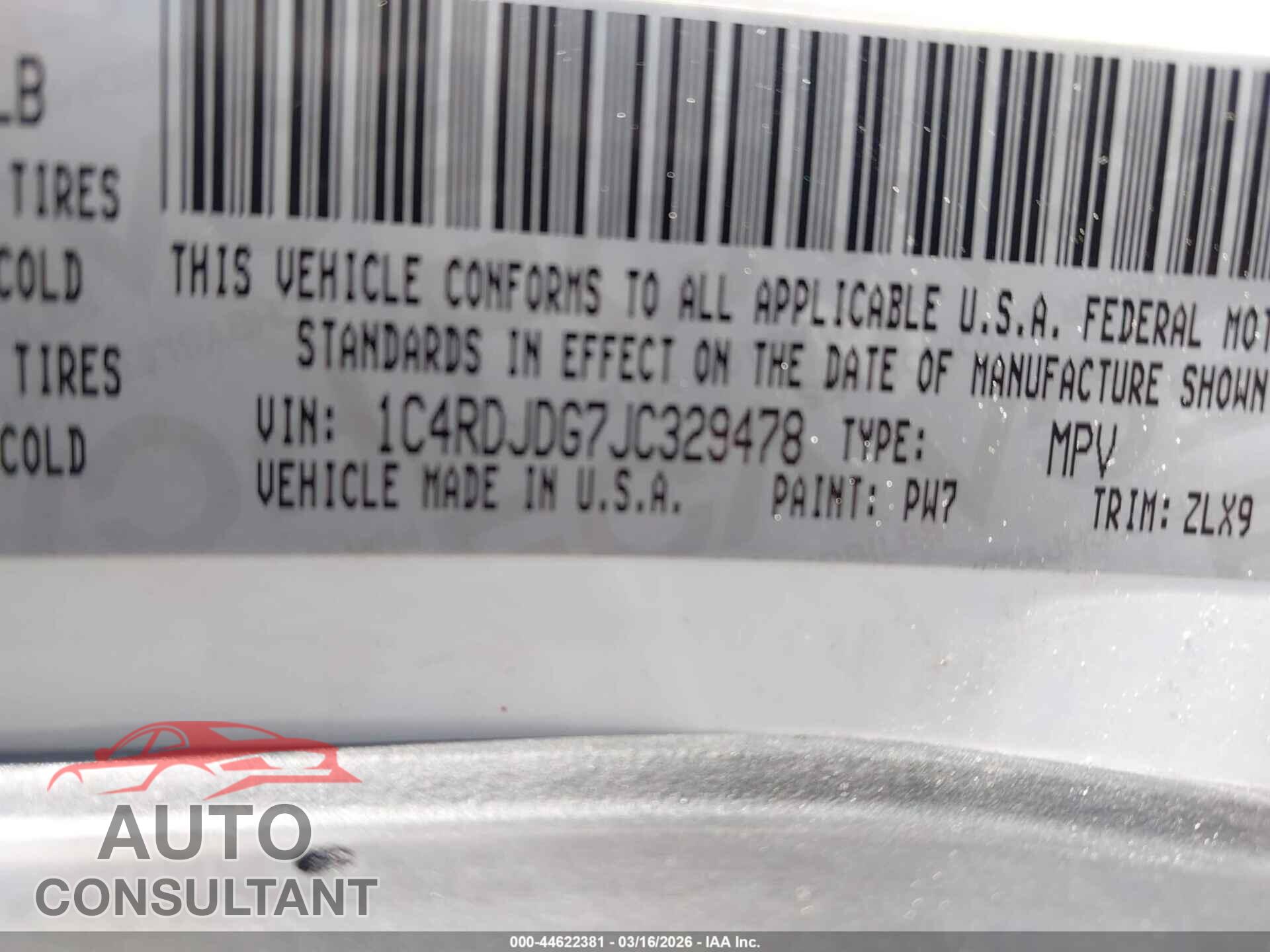 DODGE DURANGO 2018 - 1C4RDJDG7JC329478