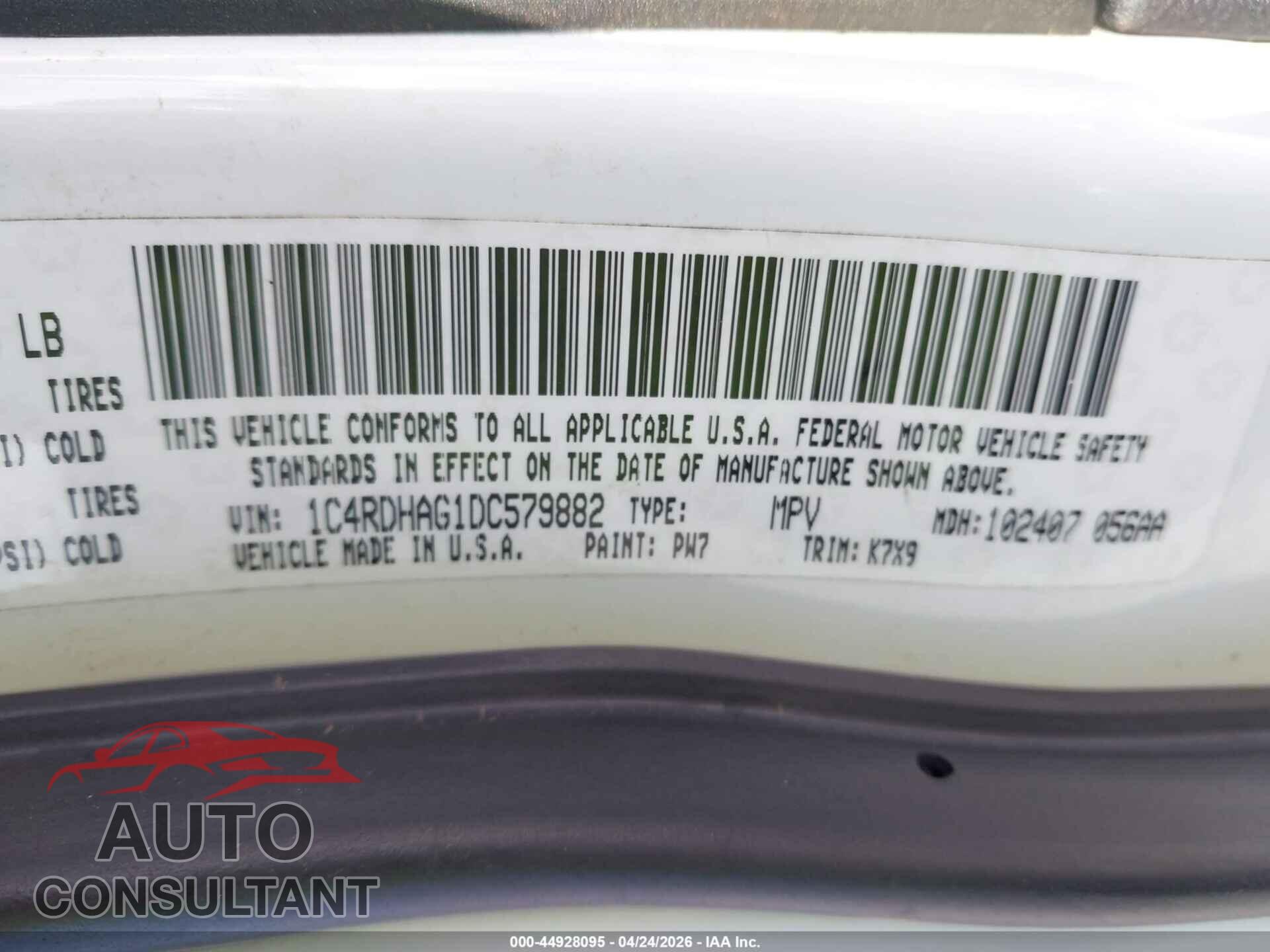 DODGE DURANGO 2013 - 1C4RDHAG1DC579882