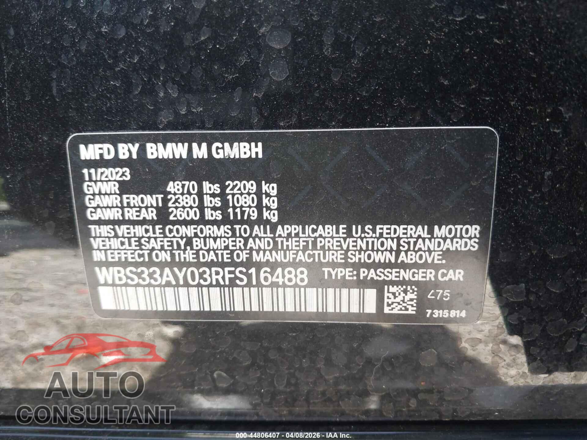BMW M3 2024 - WBS33AY03RFS16488