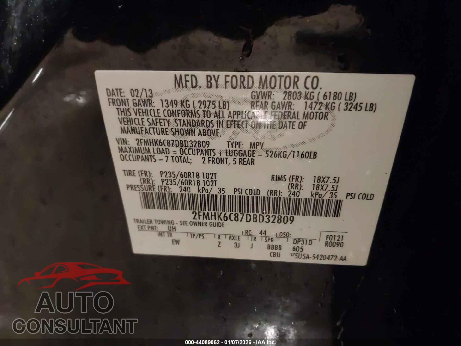 FORD FLEX 2013 - 2FMHK6C87DBD32809