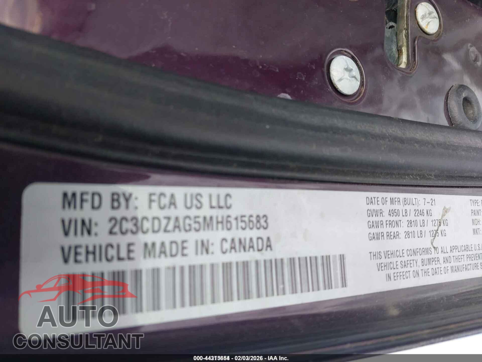 DODGE CHALLENGER 2021 - 2C3CDZAG5MH615683