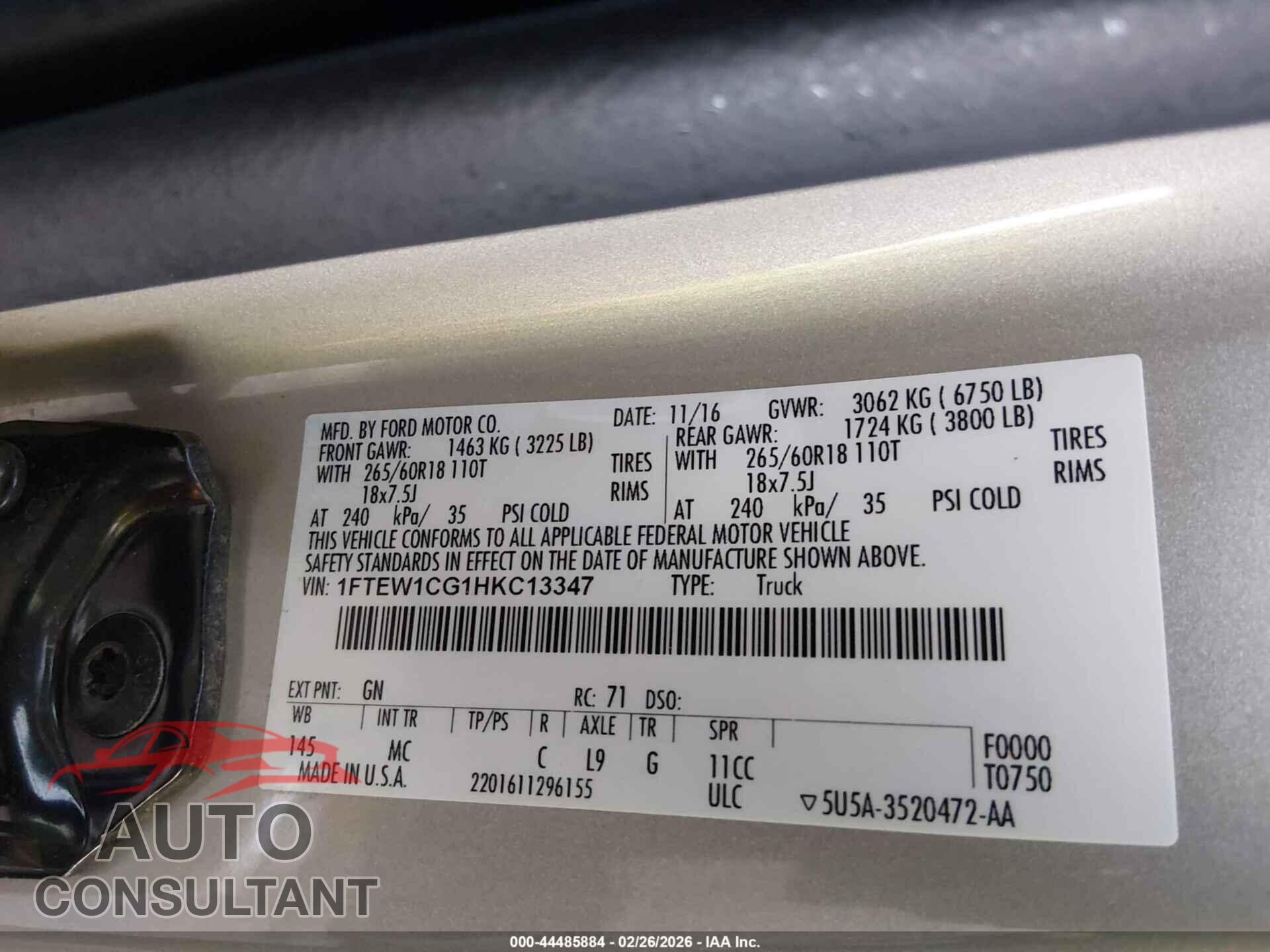 FORD F-150 2017 - 1FTEW1CG1HKC13347