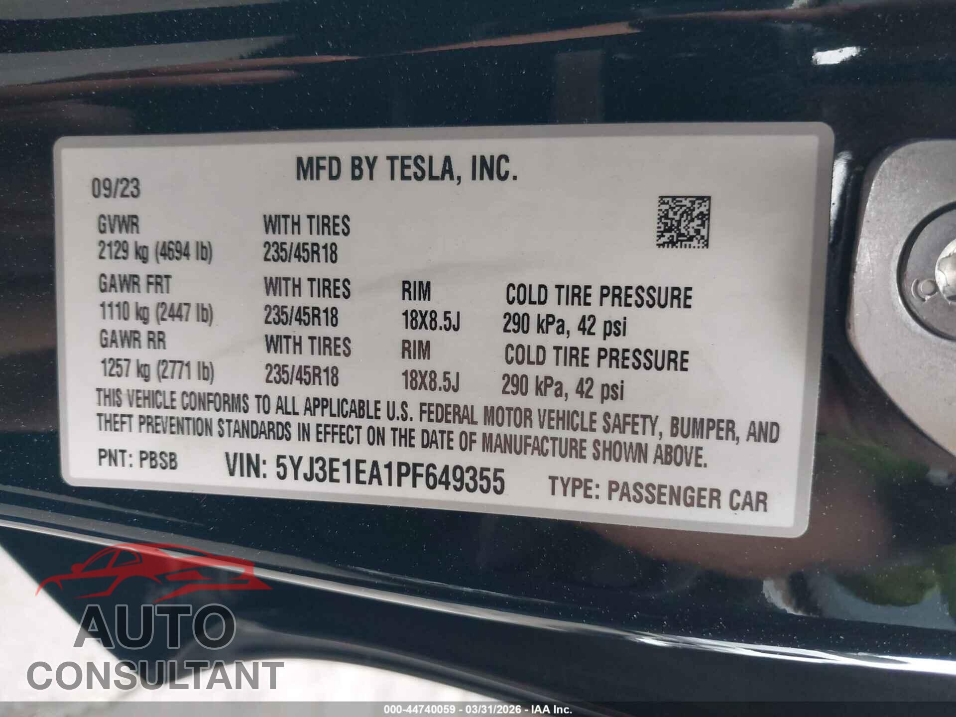 TESLA MODEL 3 2023 - 5YJ3E1EA1PF649355