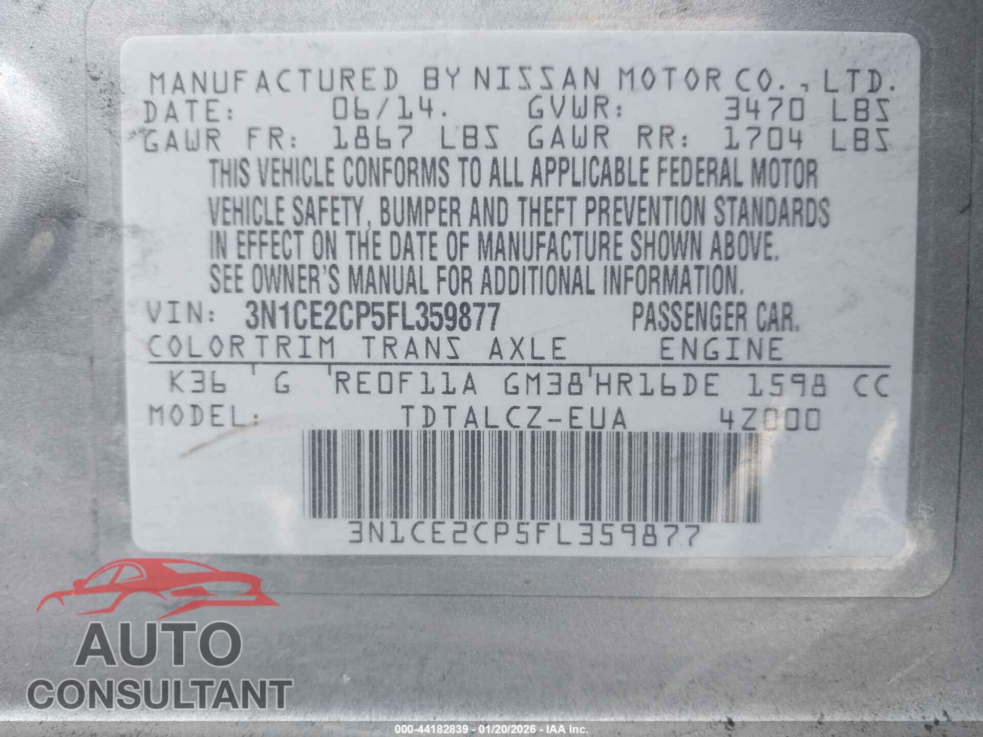 NISSAN VERSA NOTE 2015 - 3N1CE2CP5FL359877