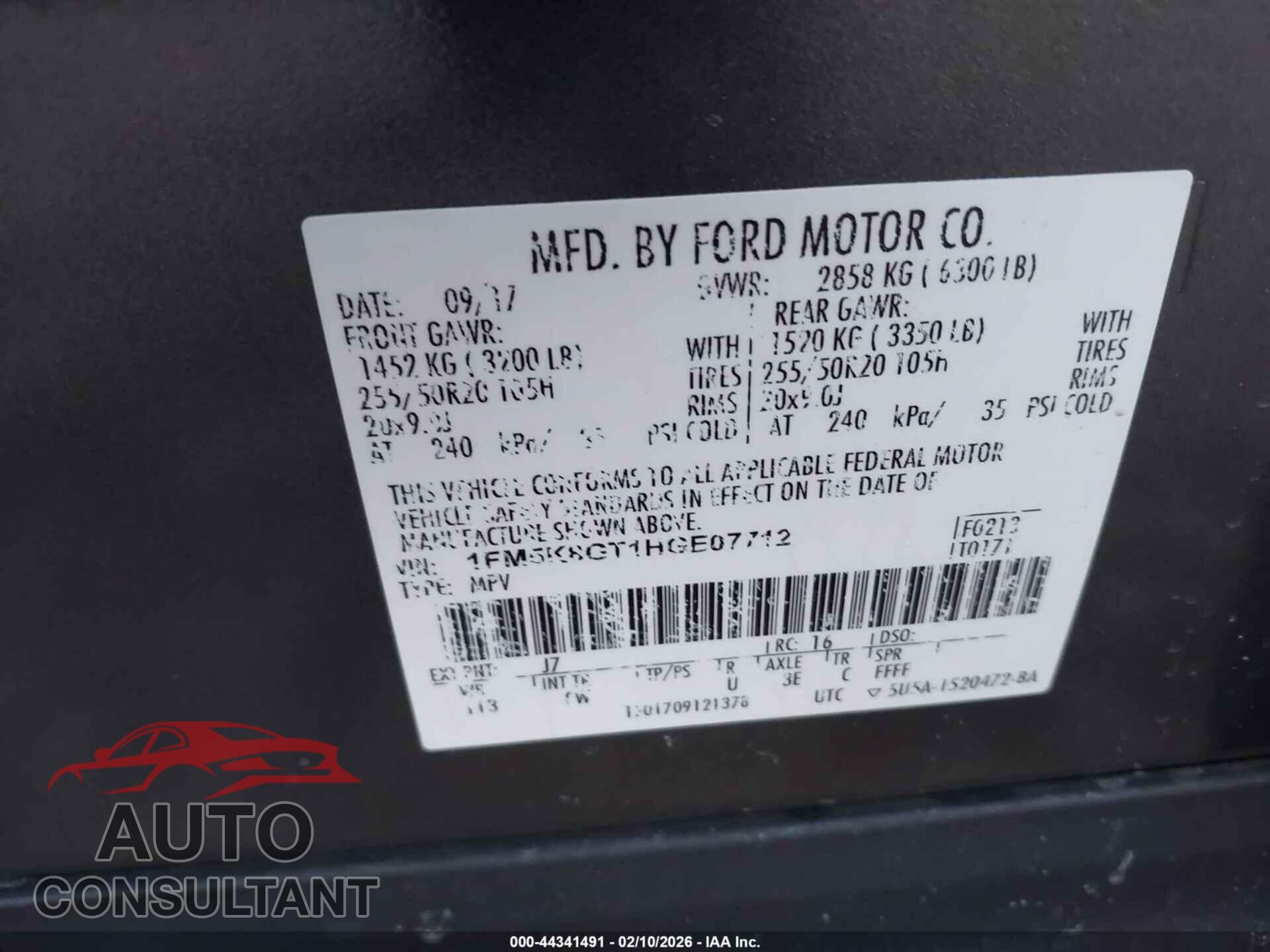 FORD EXPLORER 2017 - 1FM5K8GT1HGE07712