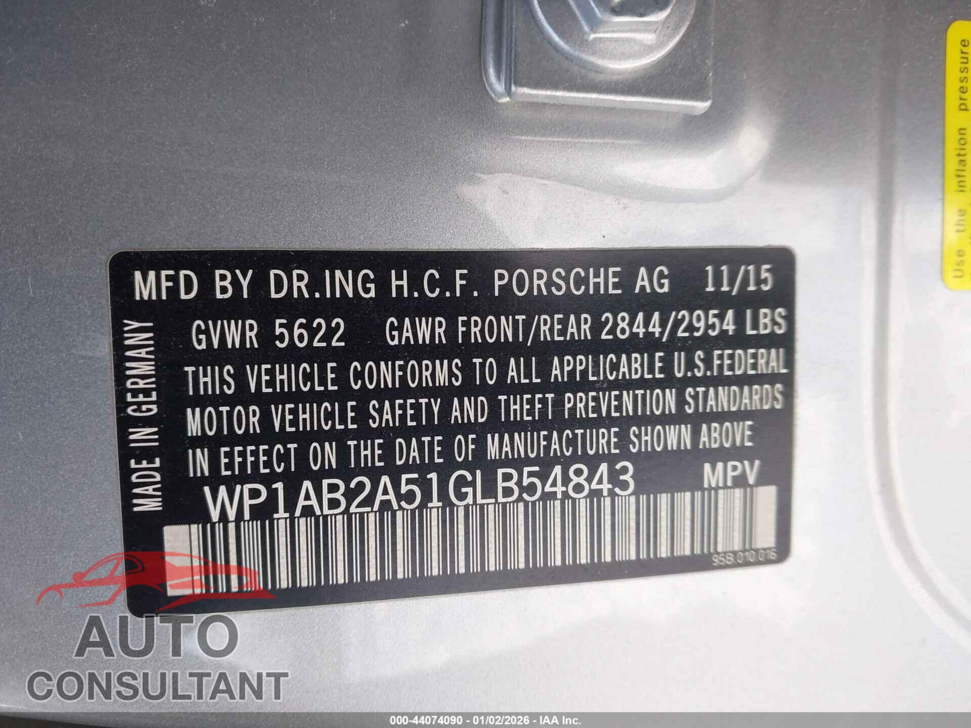PORSCHE MACAN 2016 - WP1AB2A51GLB54843