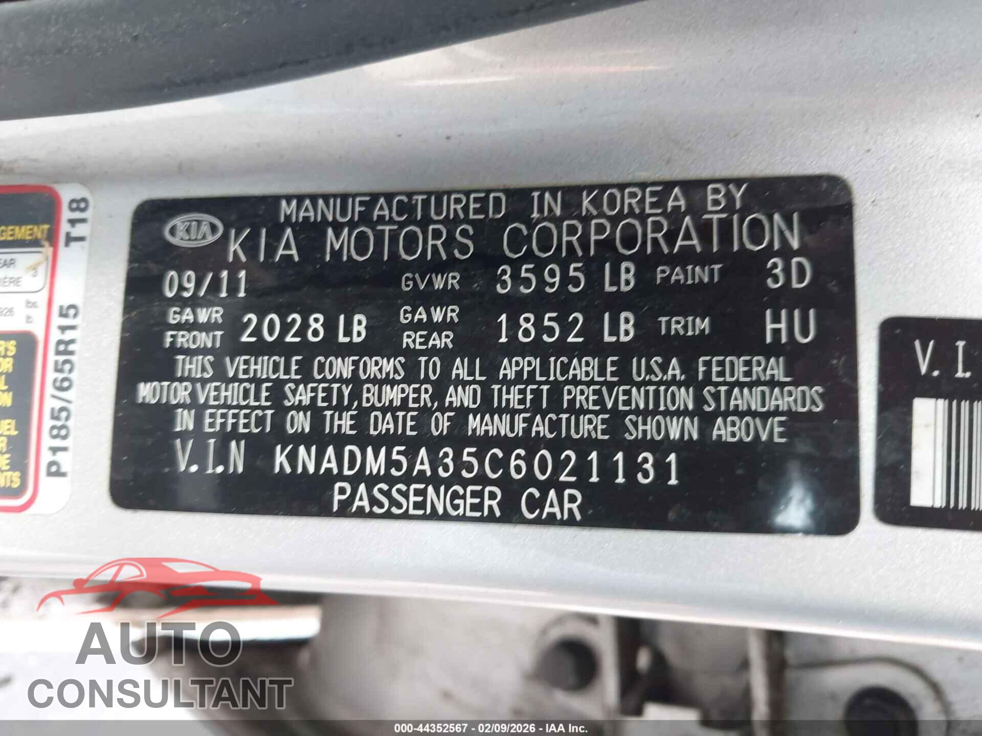 KIA RIO5 2012 - KNADM5A35C6021131