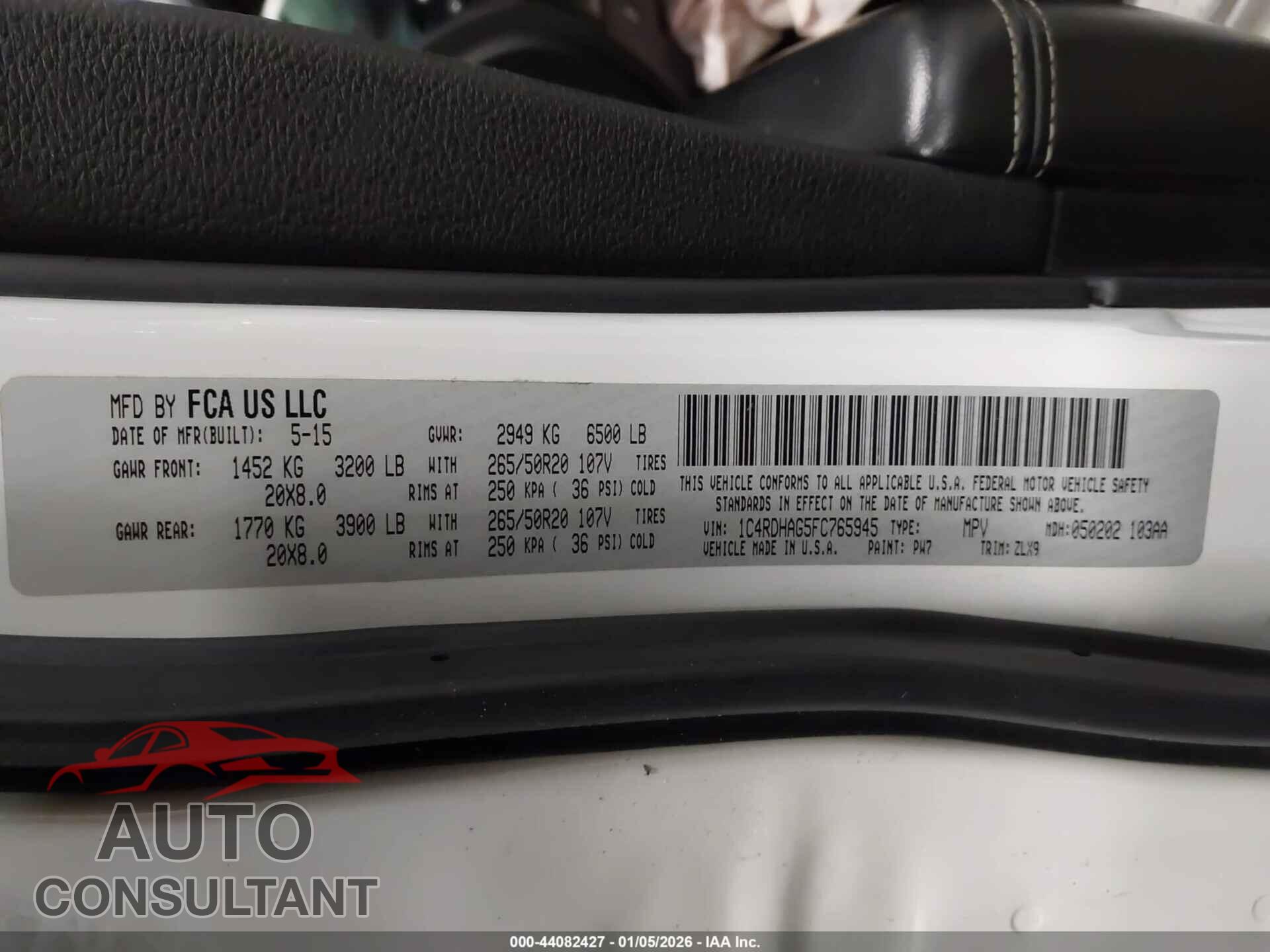 DODGE DURANGO 2015 - 1C4RDHAG5FC765945