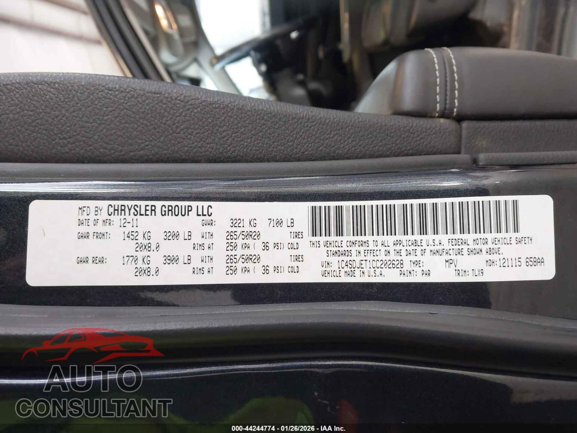 DODGE DURANGO 2012 - 1C4SDJET1CC202628