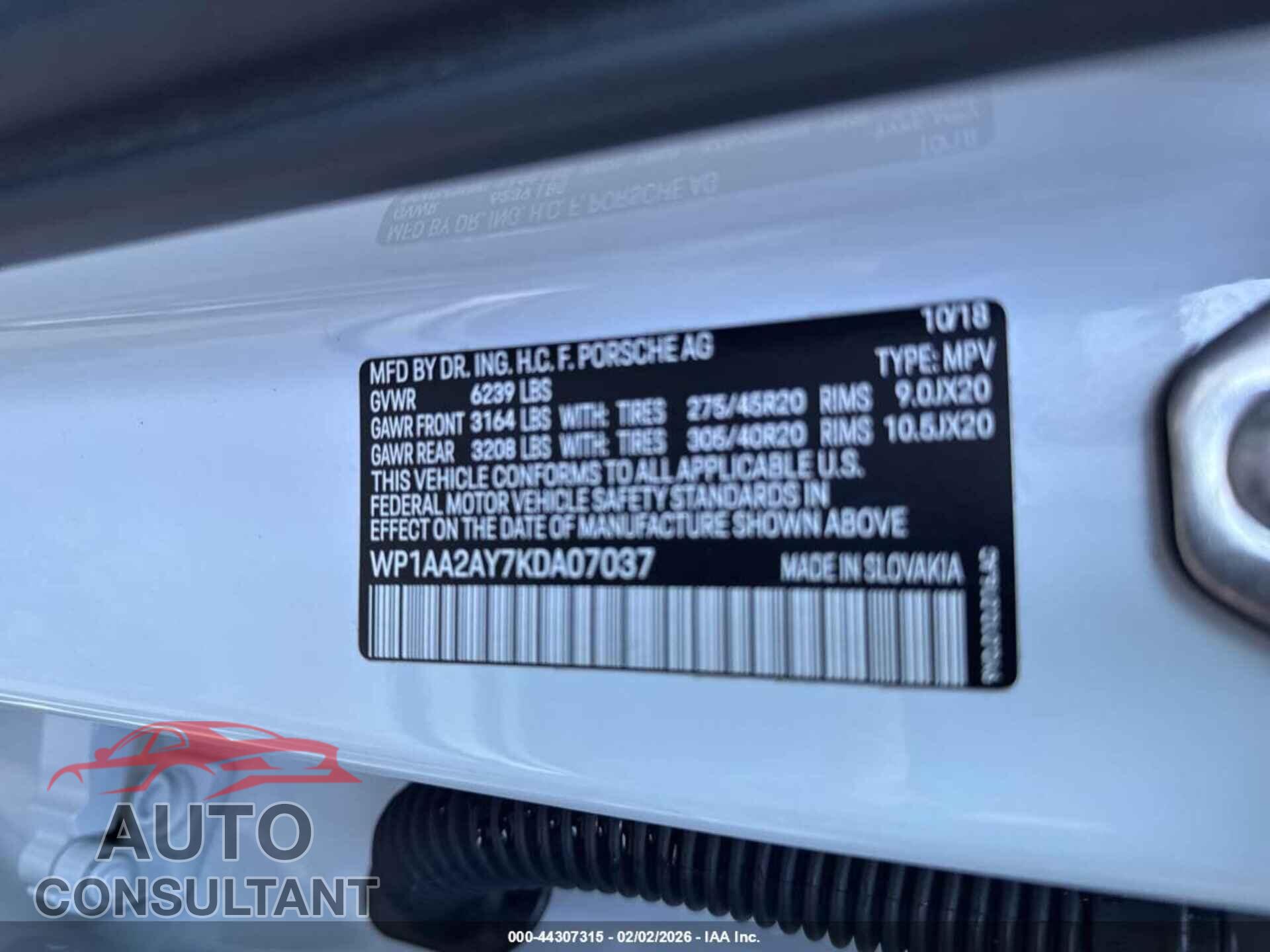 PORSCHE CAYENNE 2019 - WP1AA2AY7KDA07037