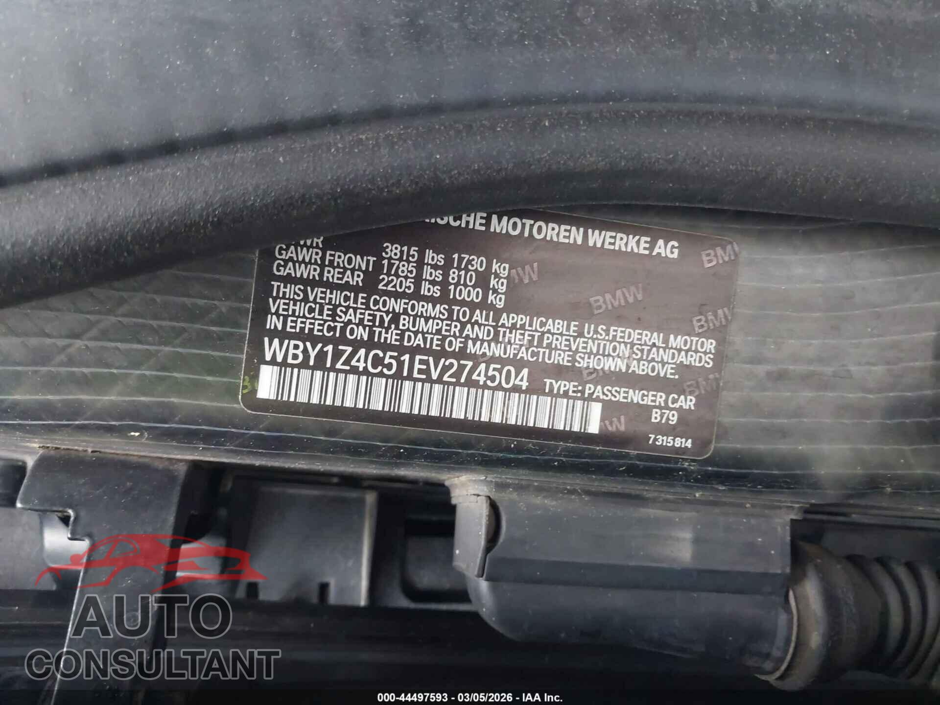 BMW I3 2014 - WBY1Z4C51EV274504