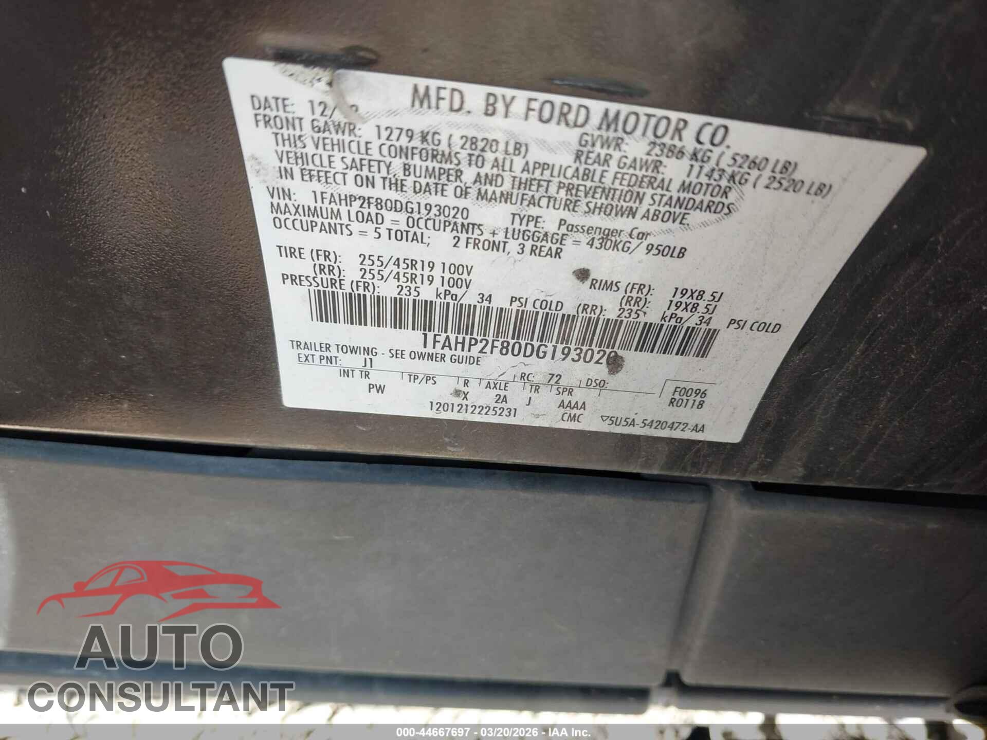 FORD TAURUS 2013 - 1FAHP2F80DG193020