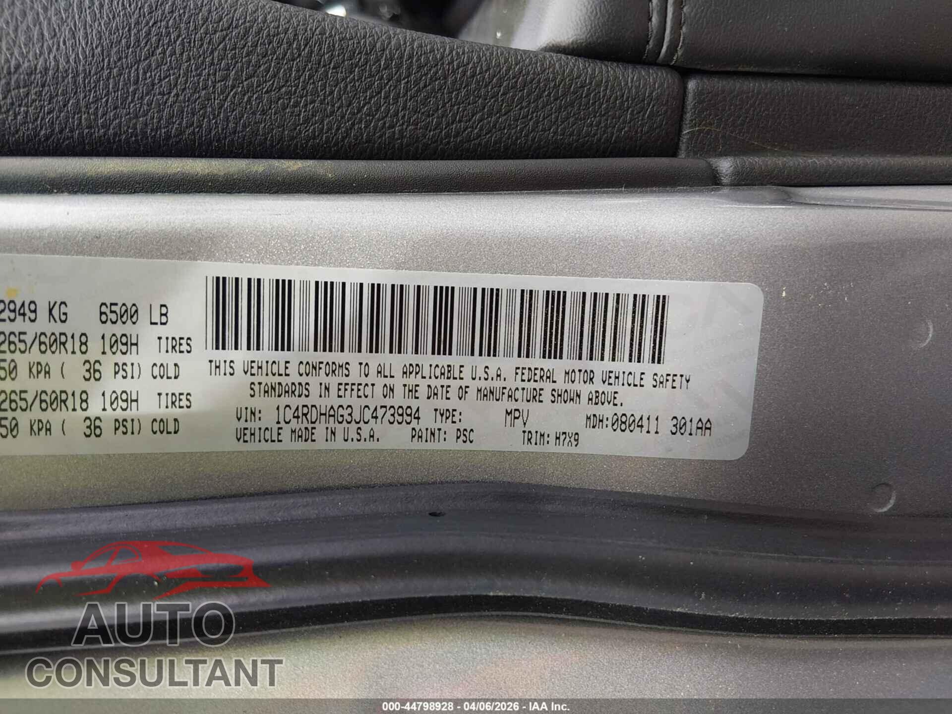 DODGE DURANGO 2018 - 1C4RDHAG3JC473994