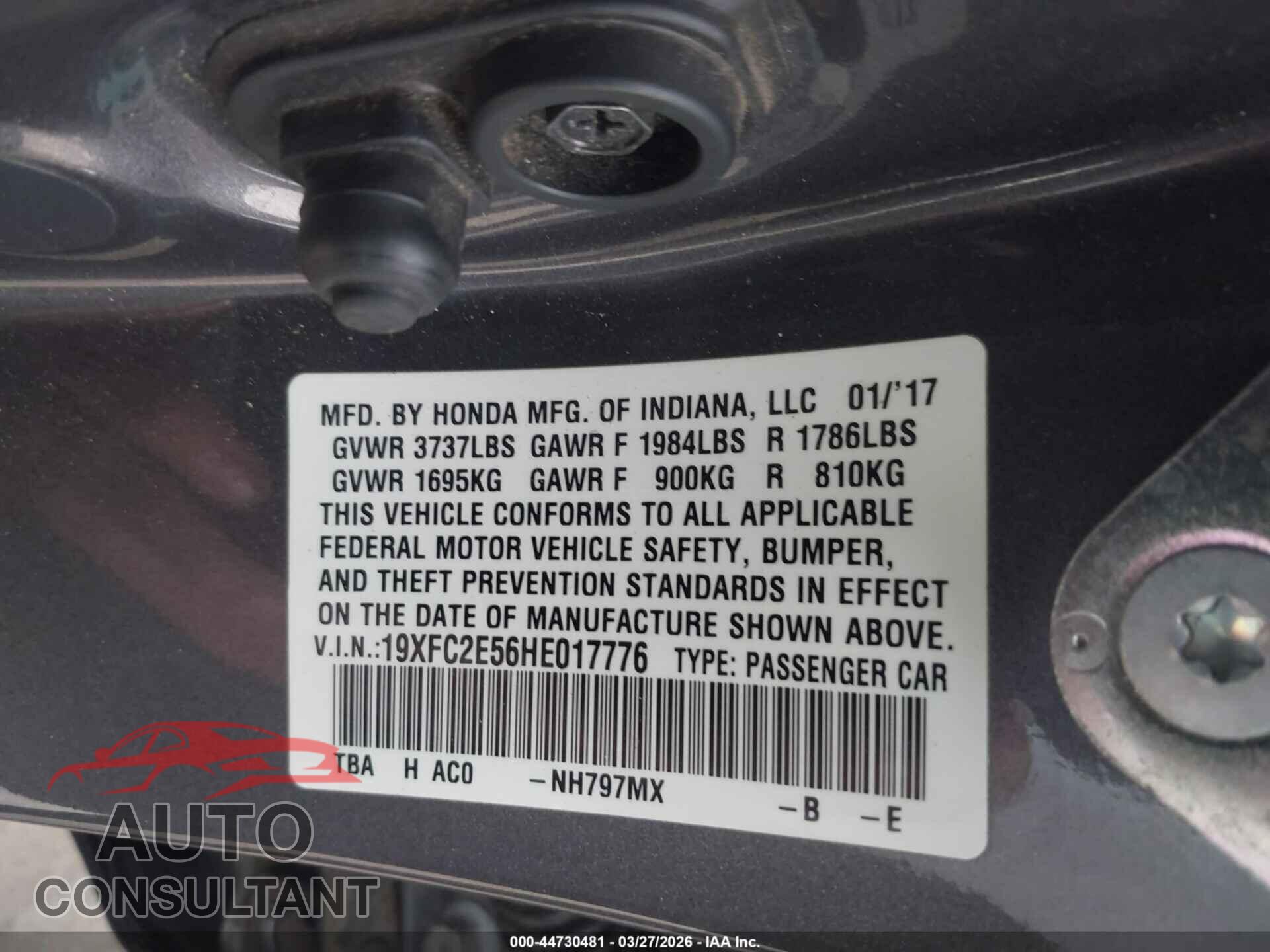 HONDA CIVIC 2017 - 19XFC2E56HE017776