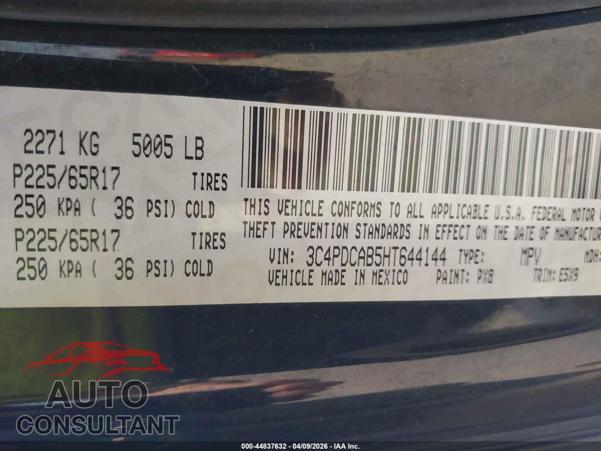 DODGE JOURNEY 2017 - 3C4PDCAB5HT644144