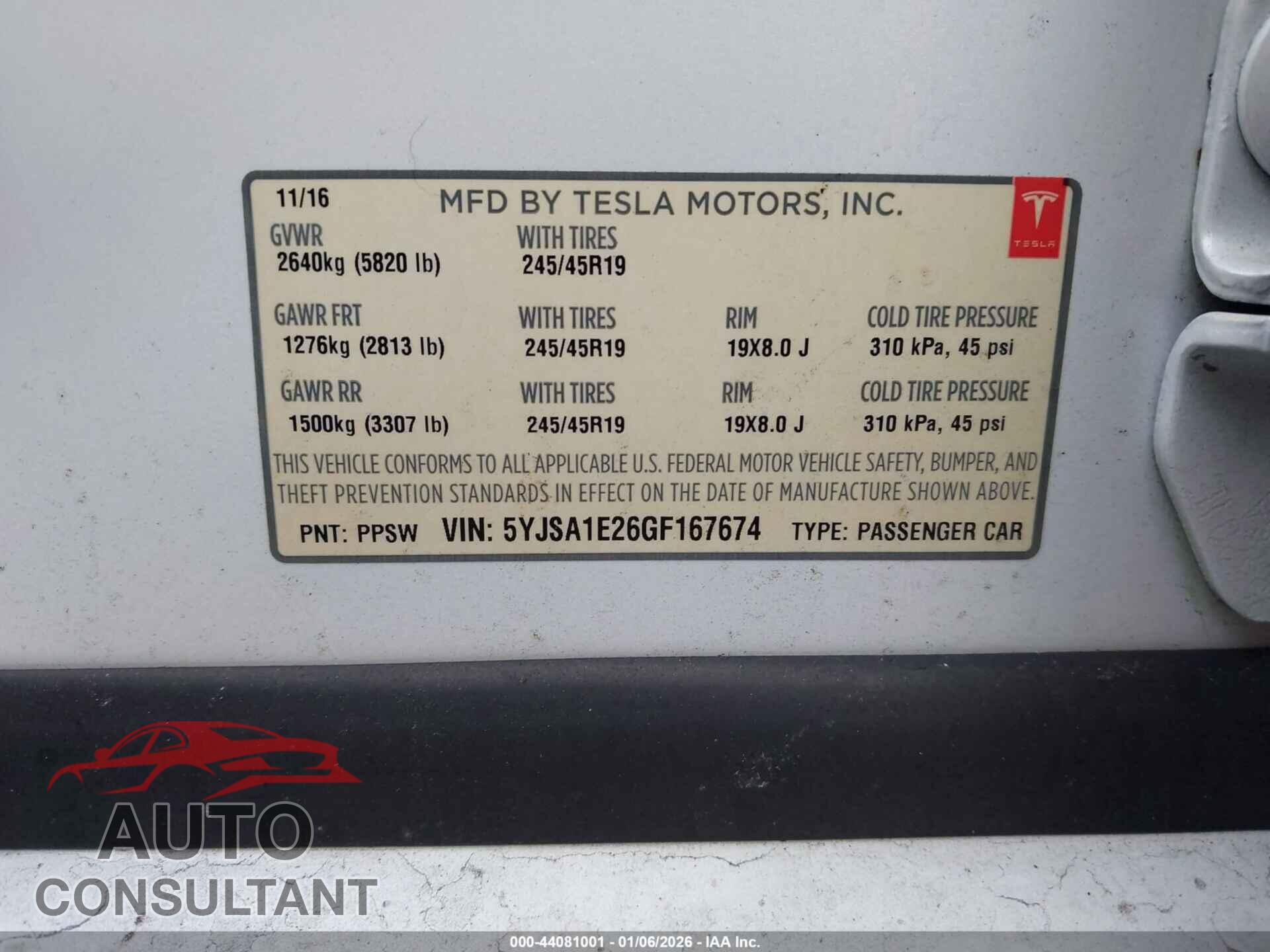 TESLA MODEL S 2016 - 5YJSA1E26GF167674