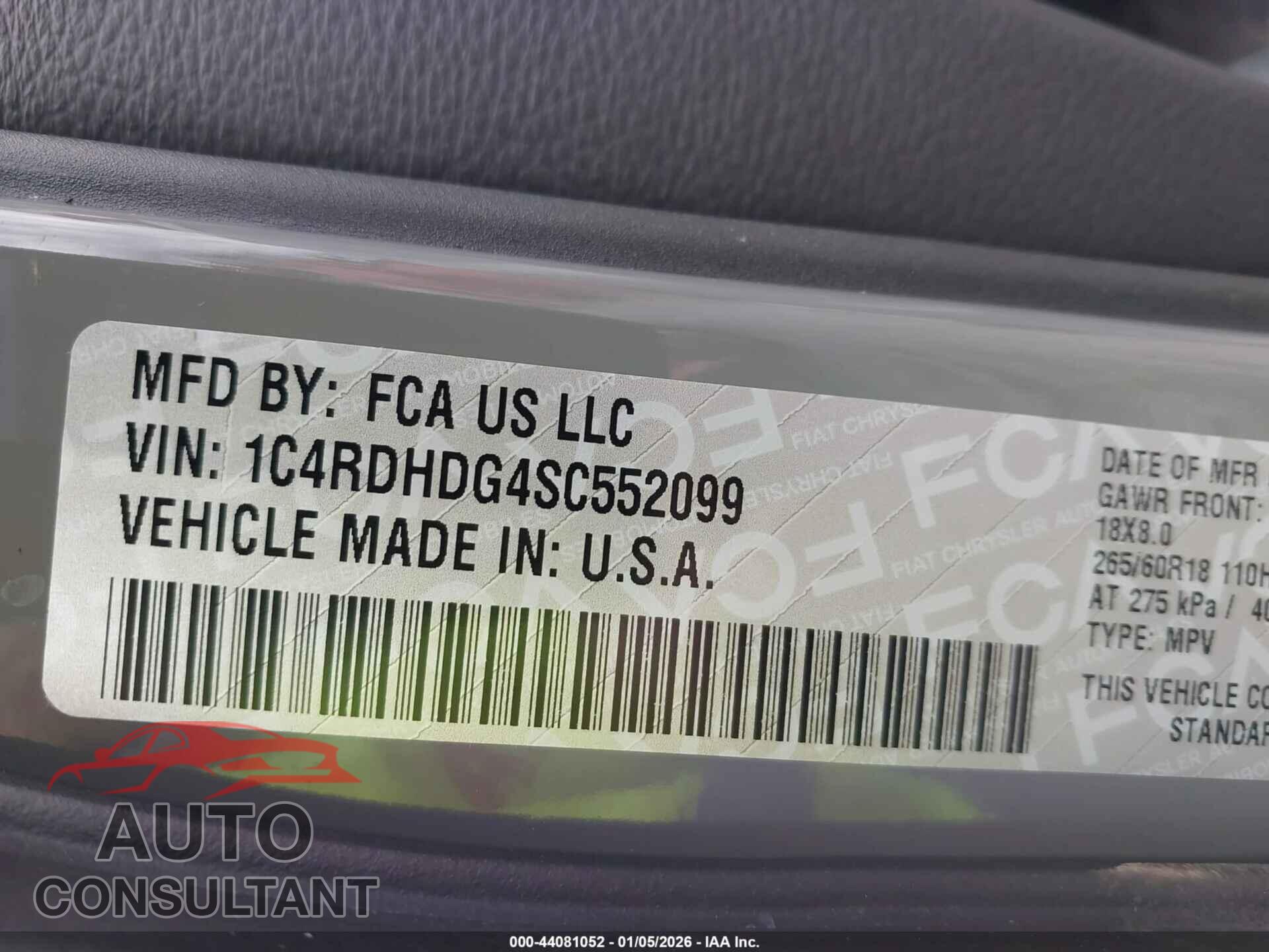 DODGE DURANGO 2025 - 1C4RDHDG4SC552099