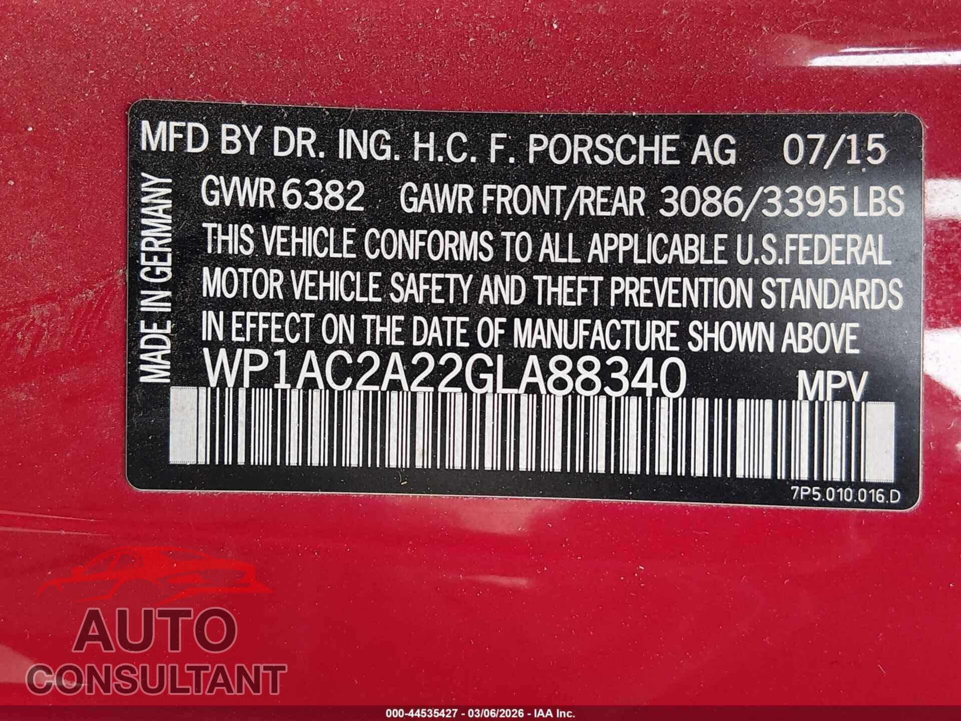 PORSCHE CAYENNE 2016 - WP1AC2A22GLA88340
