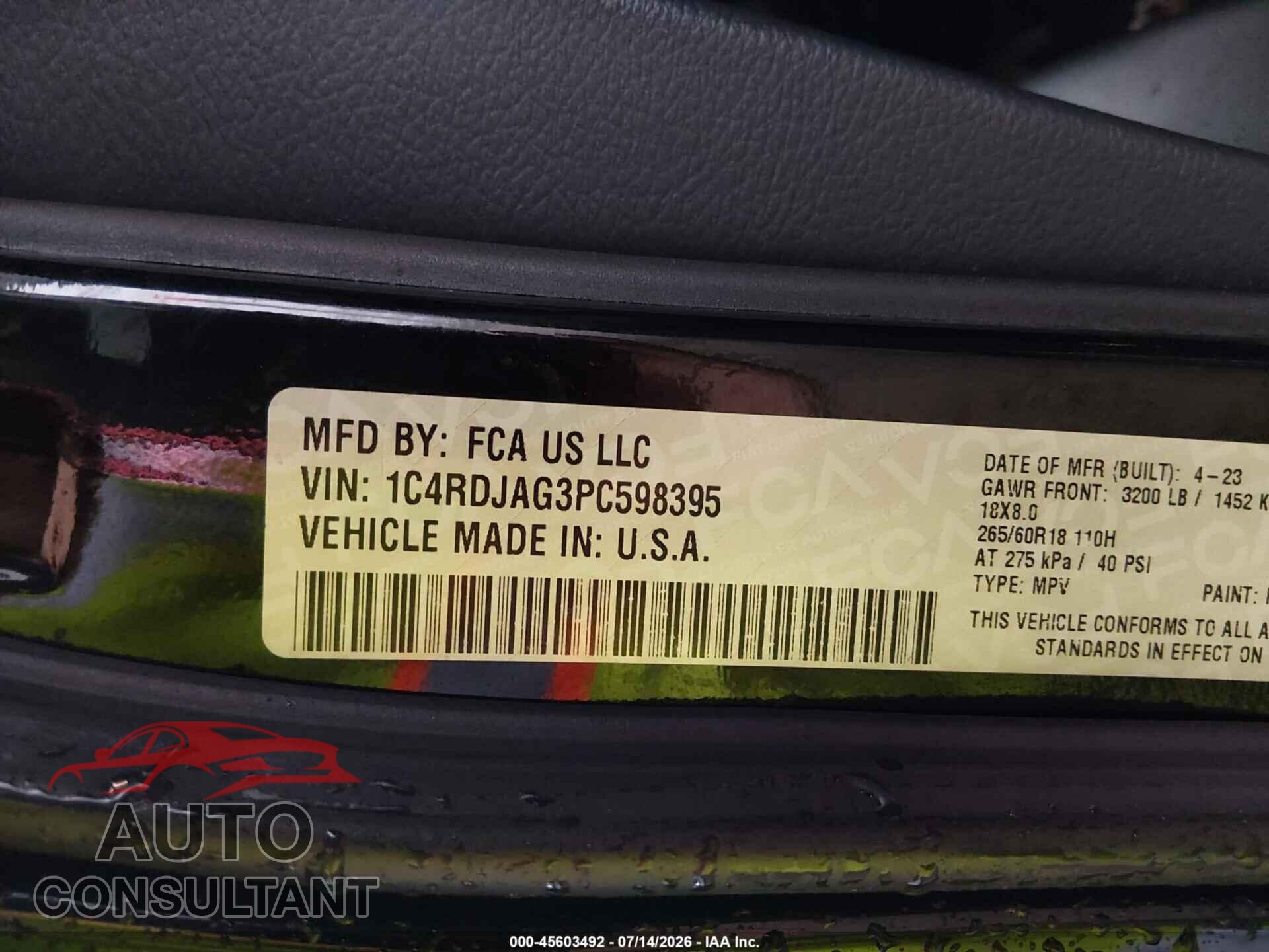 DODGE DURANGO 2023 - 1C4RDJAG3PC598395