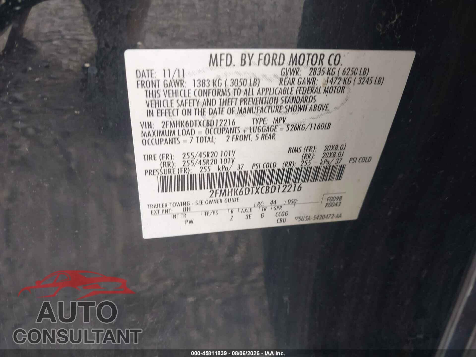 FORD FLEX 2012 - 2FMHK6DTXCBD12216