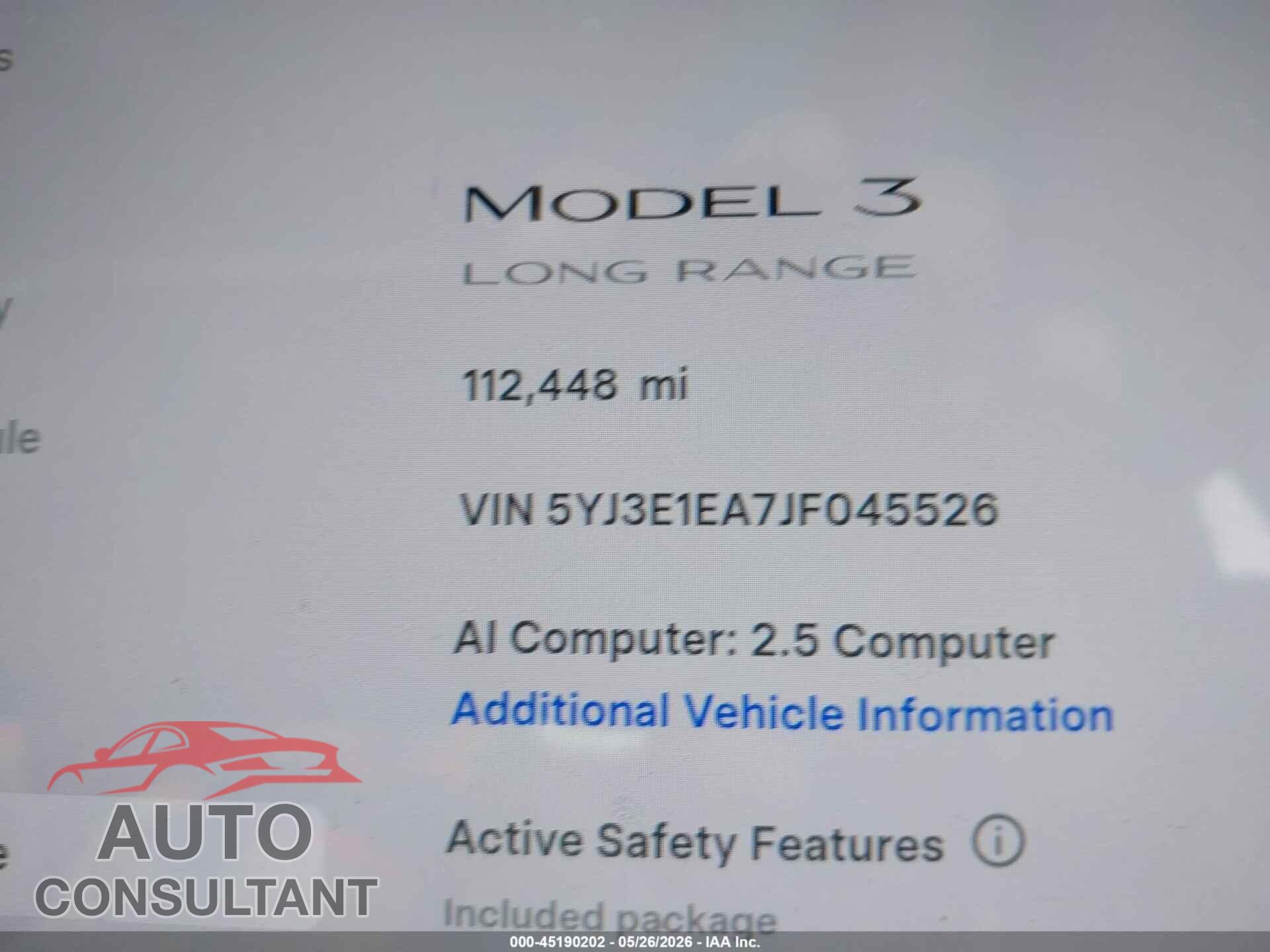 TESLA MODEL 3 2018 - 5YJ3E1EA7JF045526
