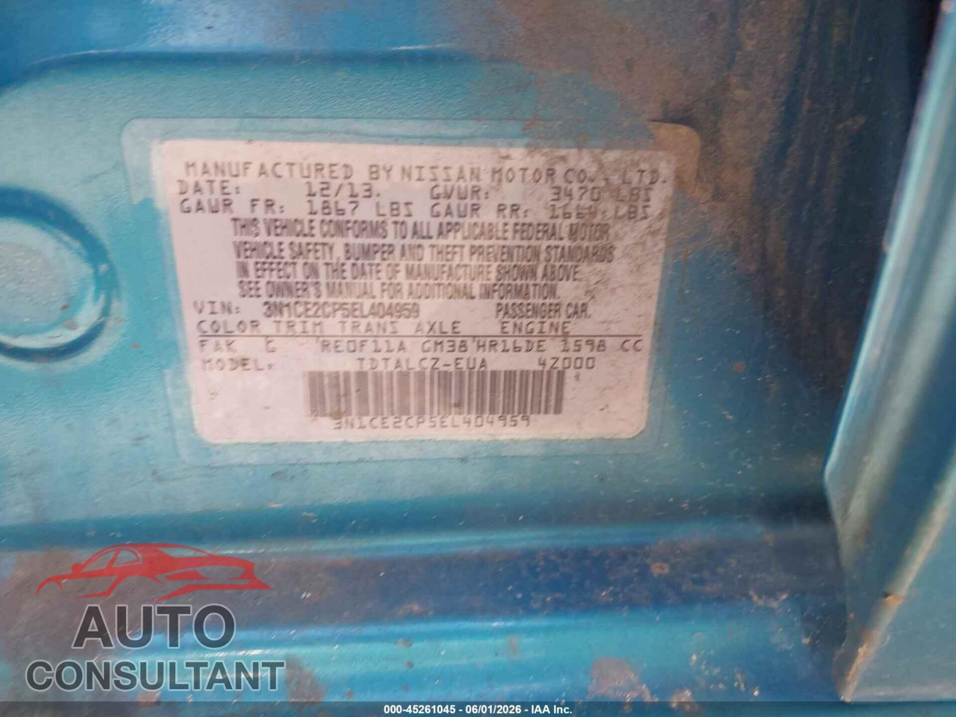 NISSAN VERSA NOTE 2014 - 3N1CE2CP5EL404959