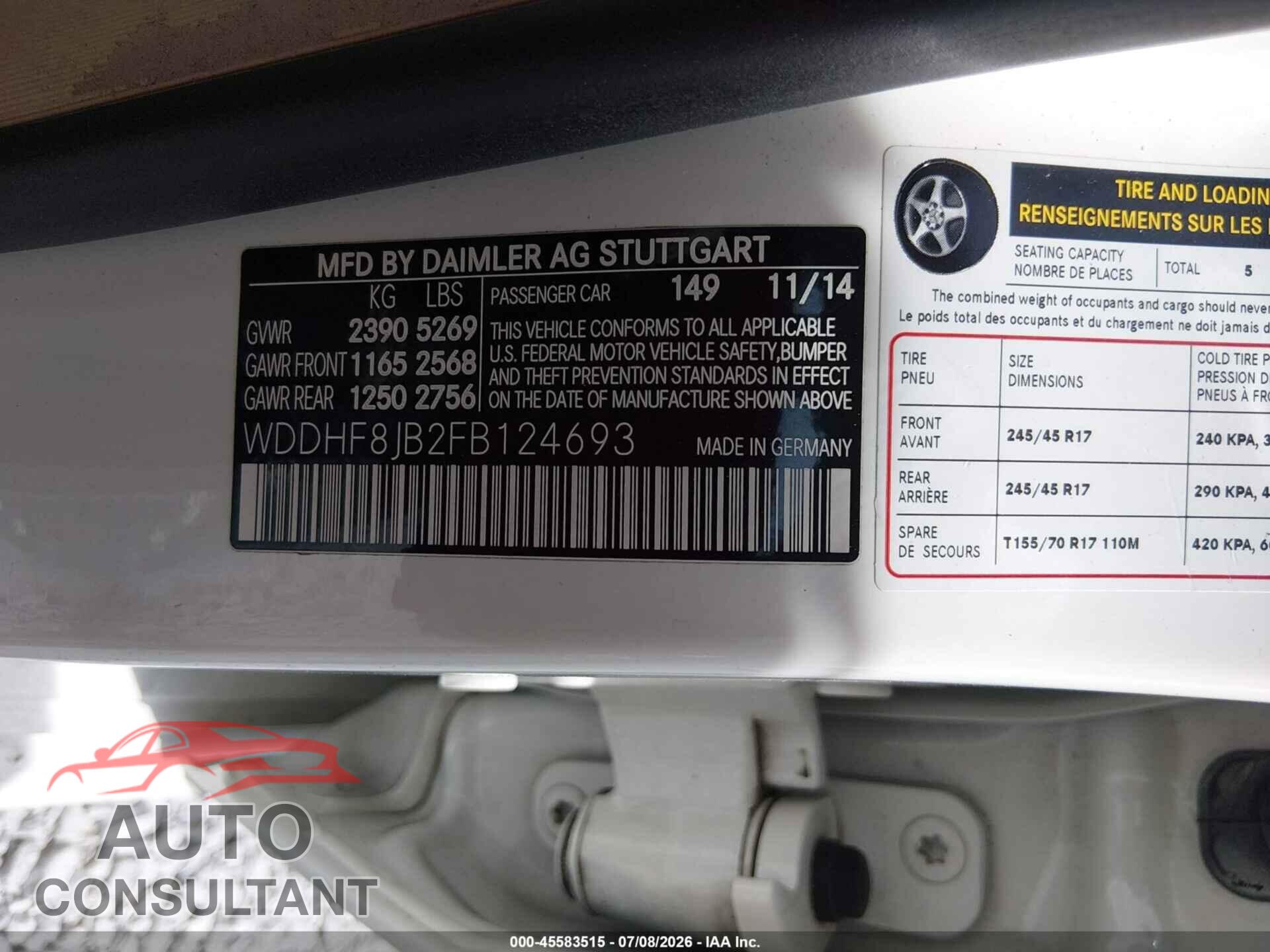 MERCEDES-BENZ E 350 2015 - WDDHF8JB2FB124693