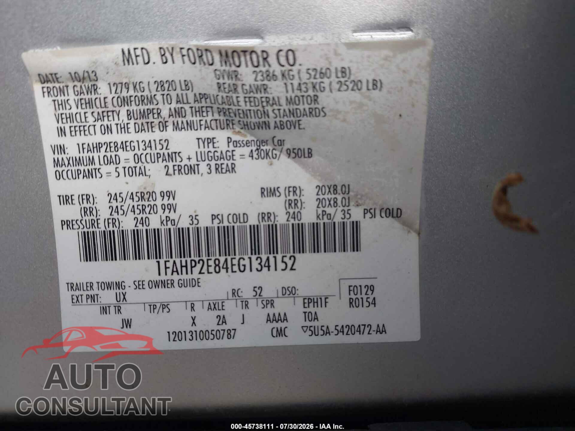 FORD TAURUS 2014 - 1FAHP2E84EG134152
