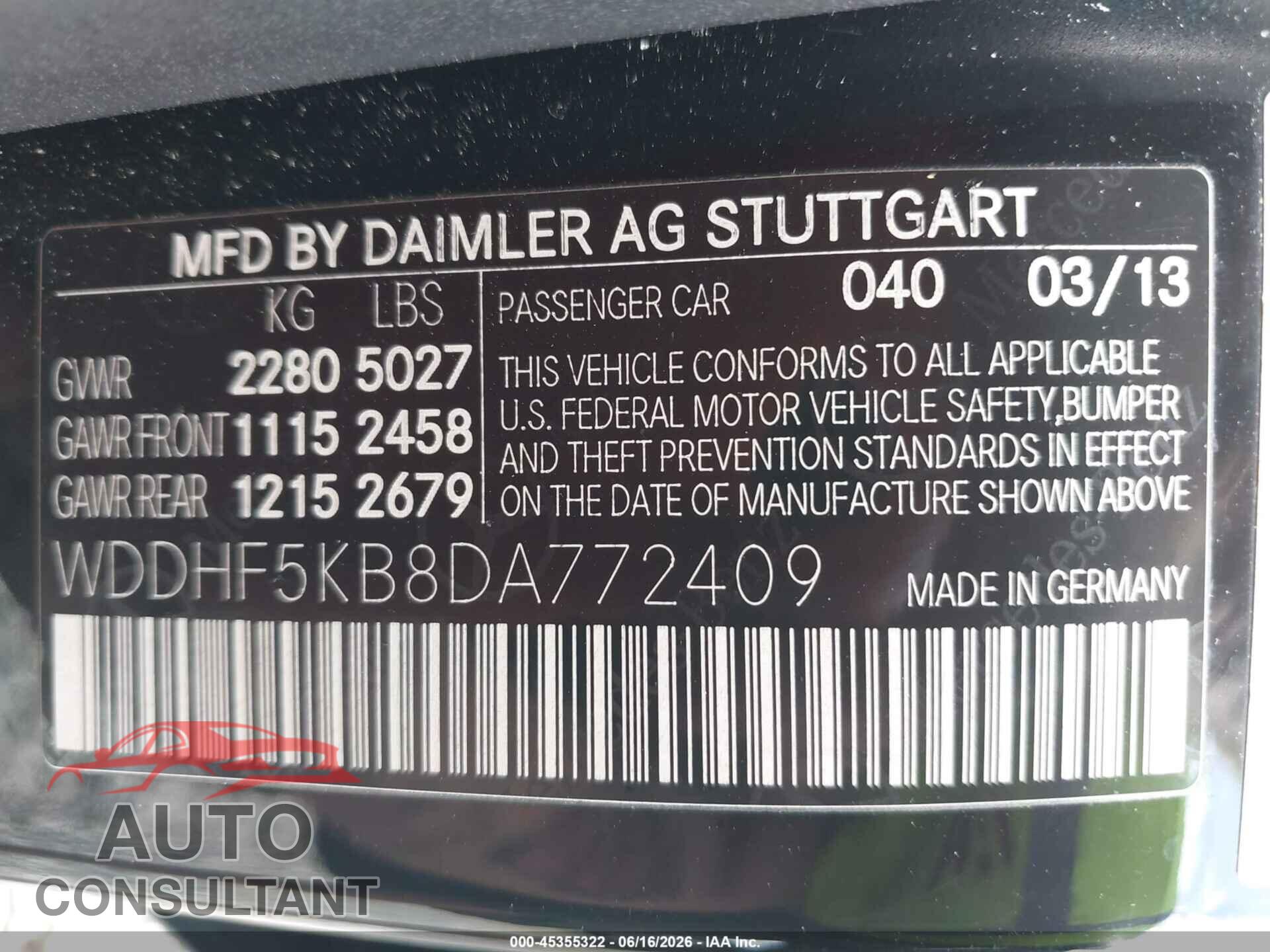MERCEDES-BENZ E 350 2013 - WDDHF5KB8DA772409