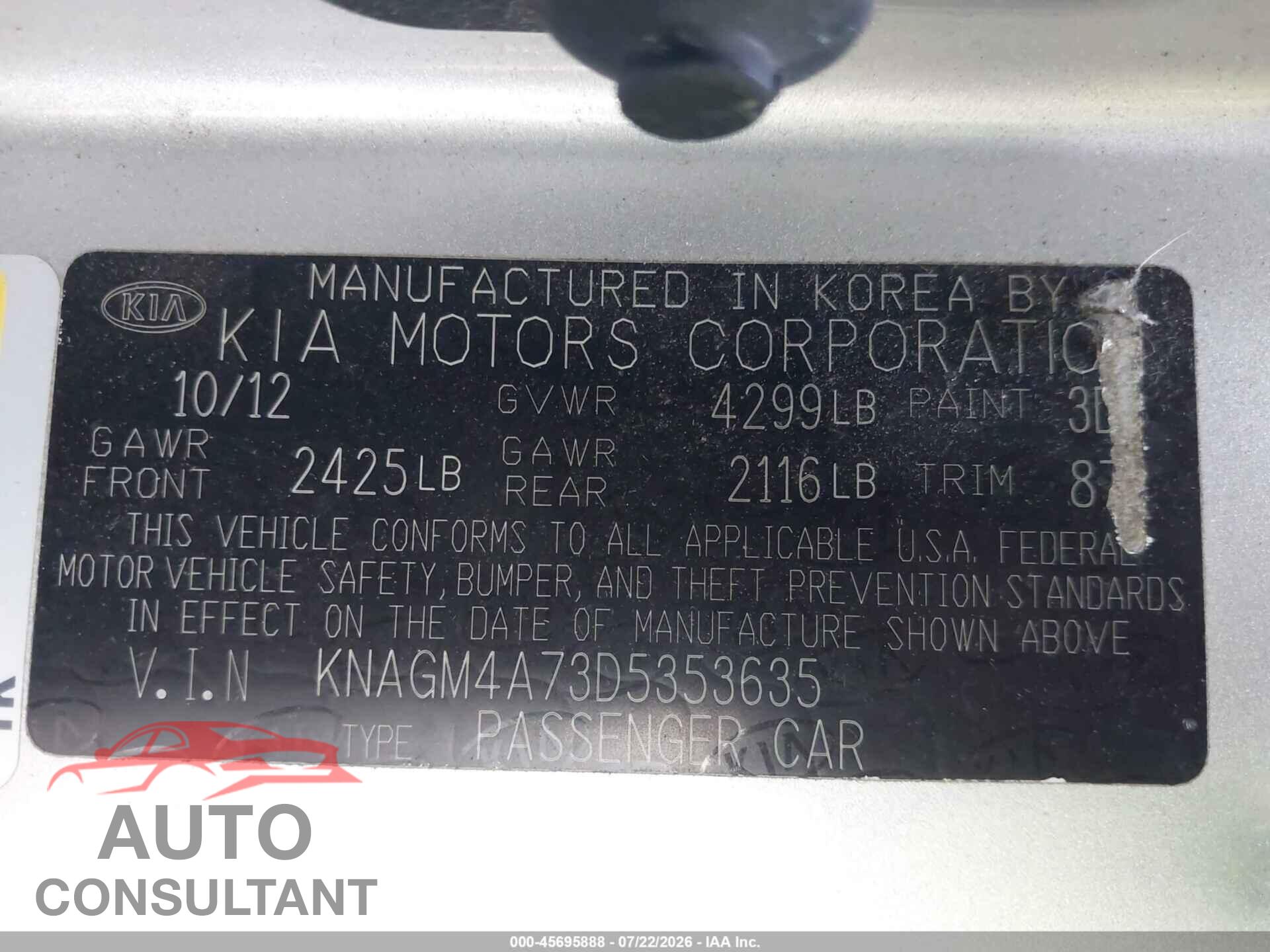 KIA OPTIMA 2013 - KNAGM4A73D5353635