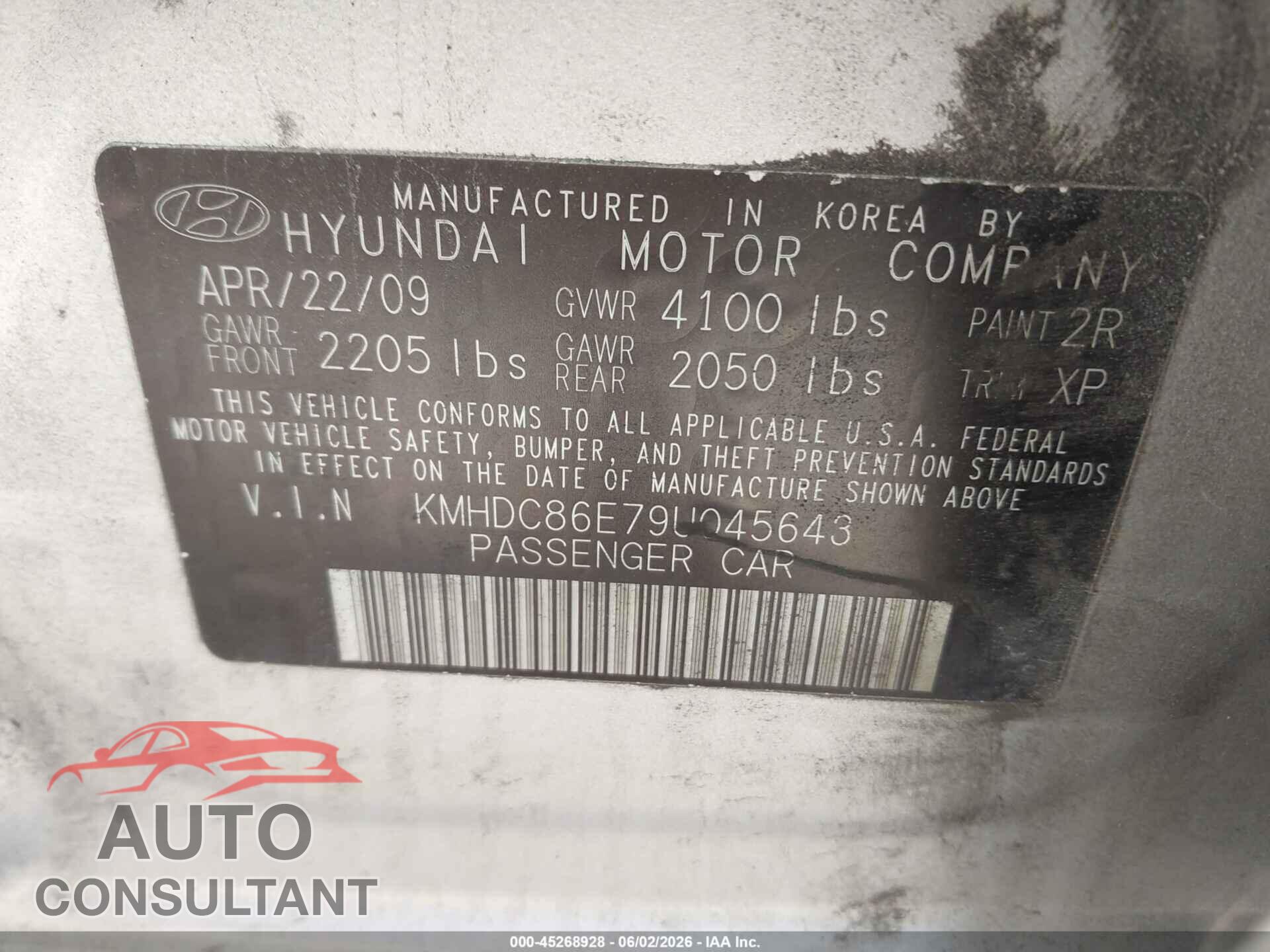 HYUNDAI ELANTRA TOURING 2009 - KMHDC86E79U045643