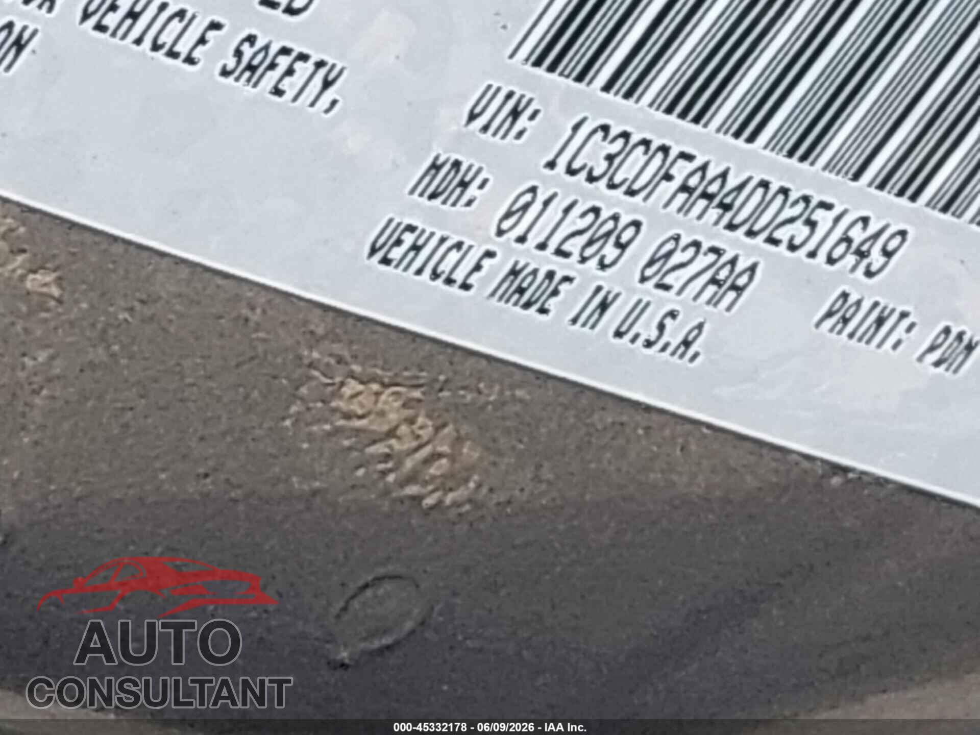 DODGE DART 2013 - 1C3CDFAA4DD251649