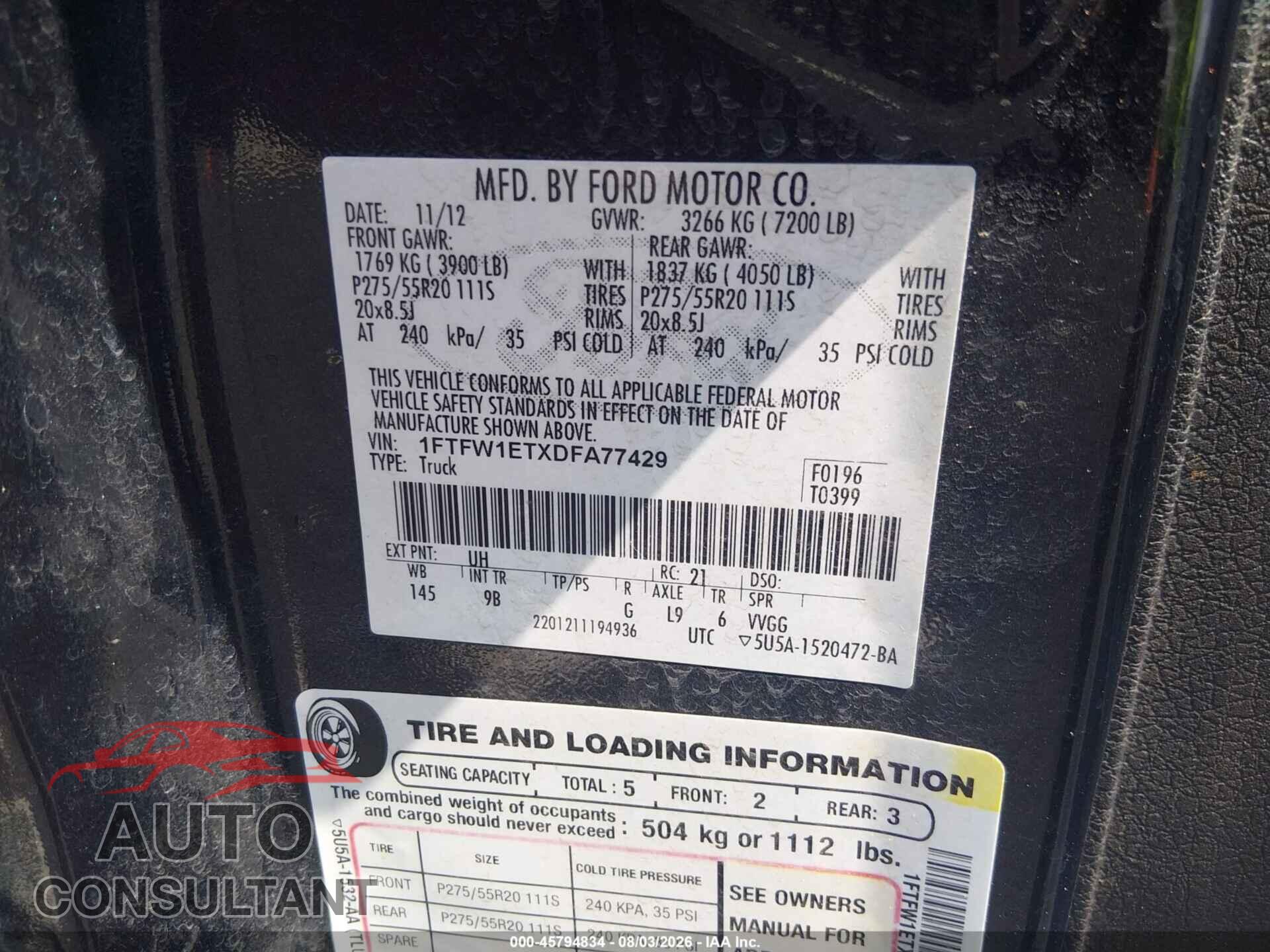 FORD F-150 2013 - 1FTFW1ETXDFA77429