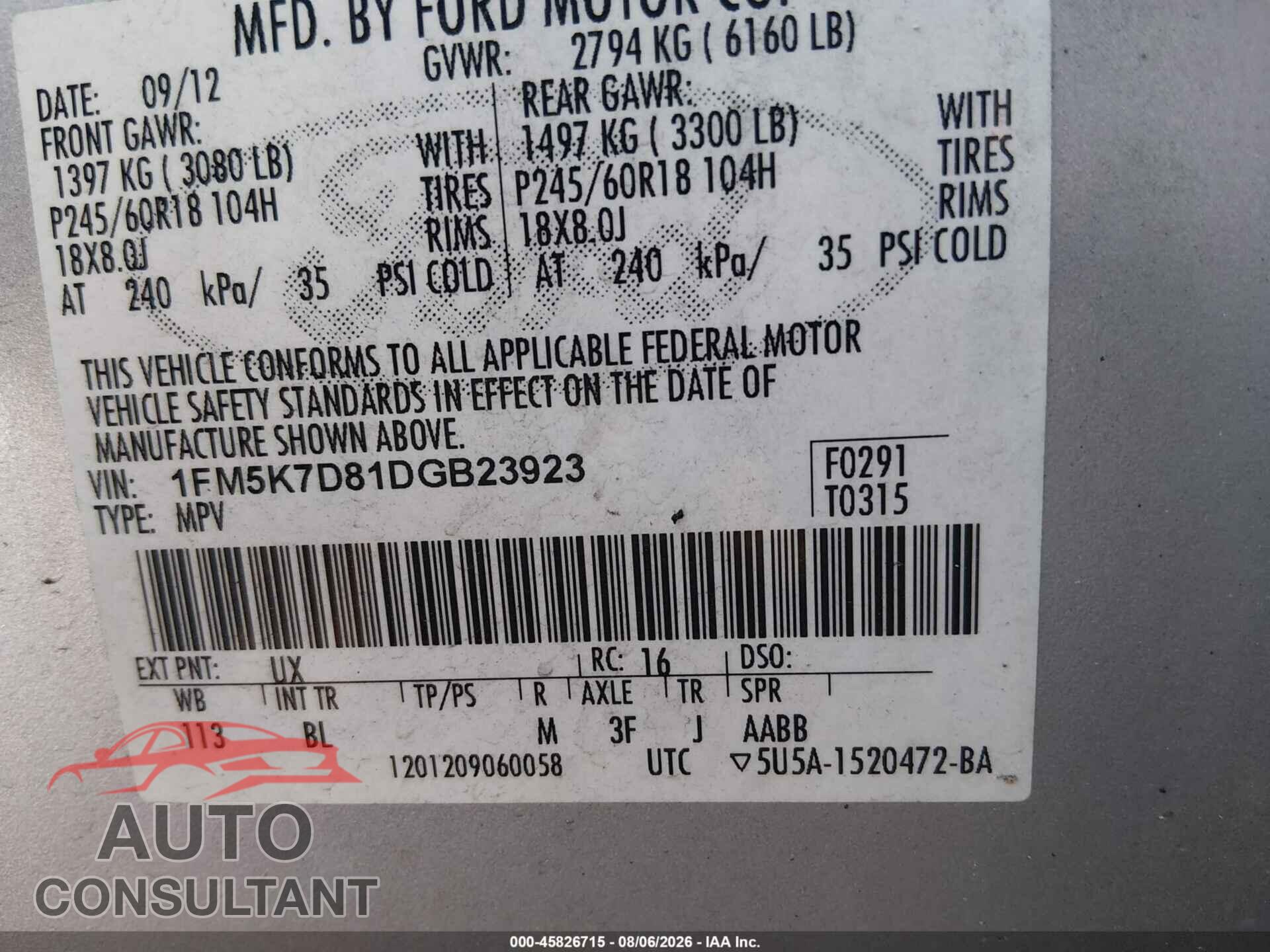 FORD EXPLORER 2013 - 1FM5K7D81DGB23923