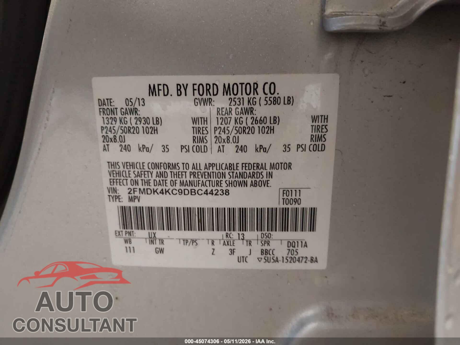 FORD EDGE 2013 - 2FMDK4KC9DBC44238