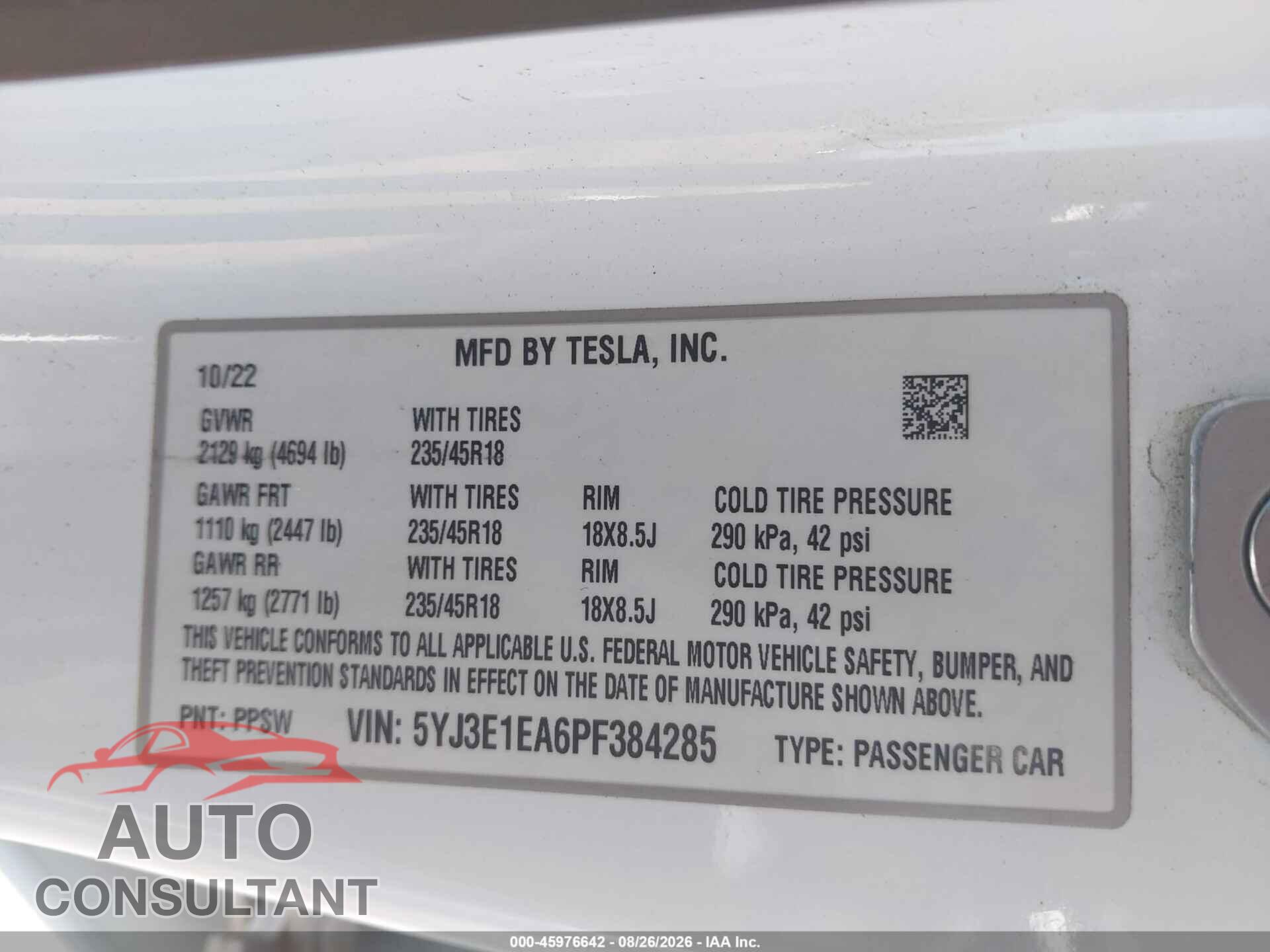 TESLA MODEL 3 2023 - 5YJ3E1EA6PF384285