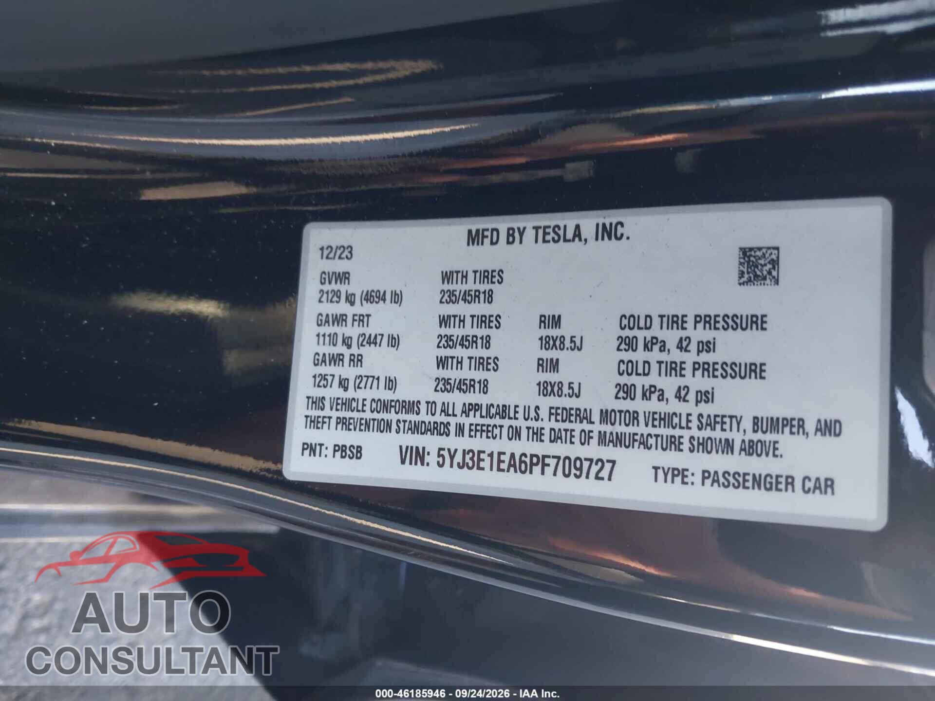 TESLA MODEL 3 2023 - 5YJ3E1EA6PF709727
