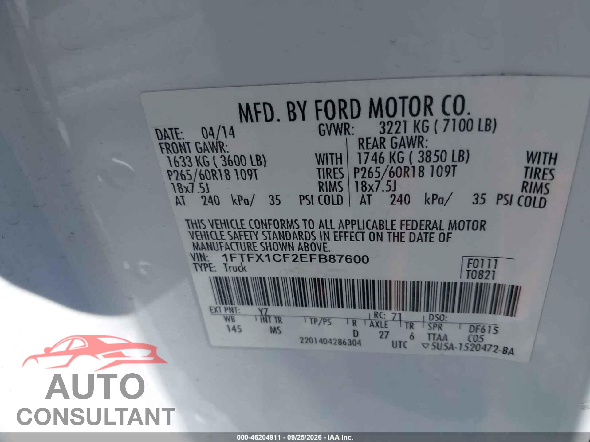 FORD F-150 2014 - 1FTFX1CF2EFB87600