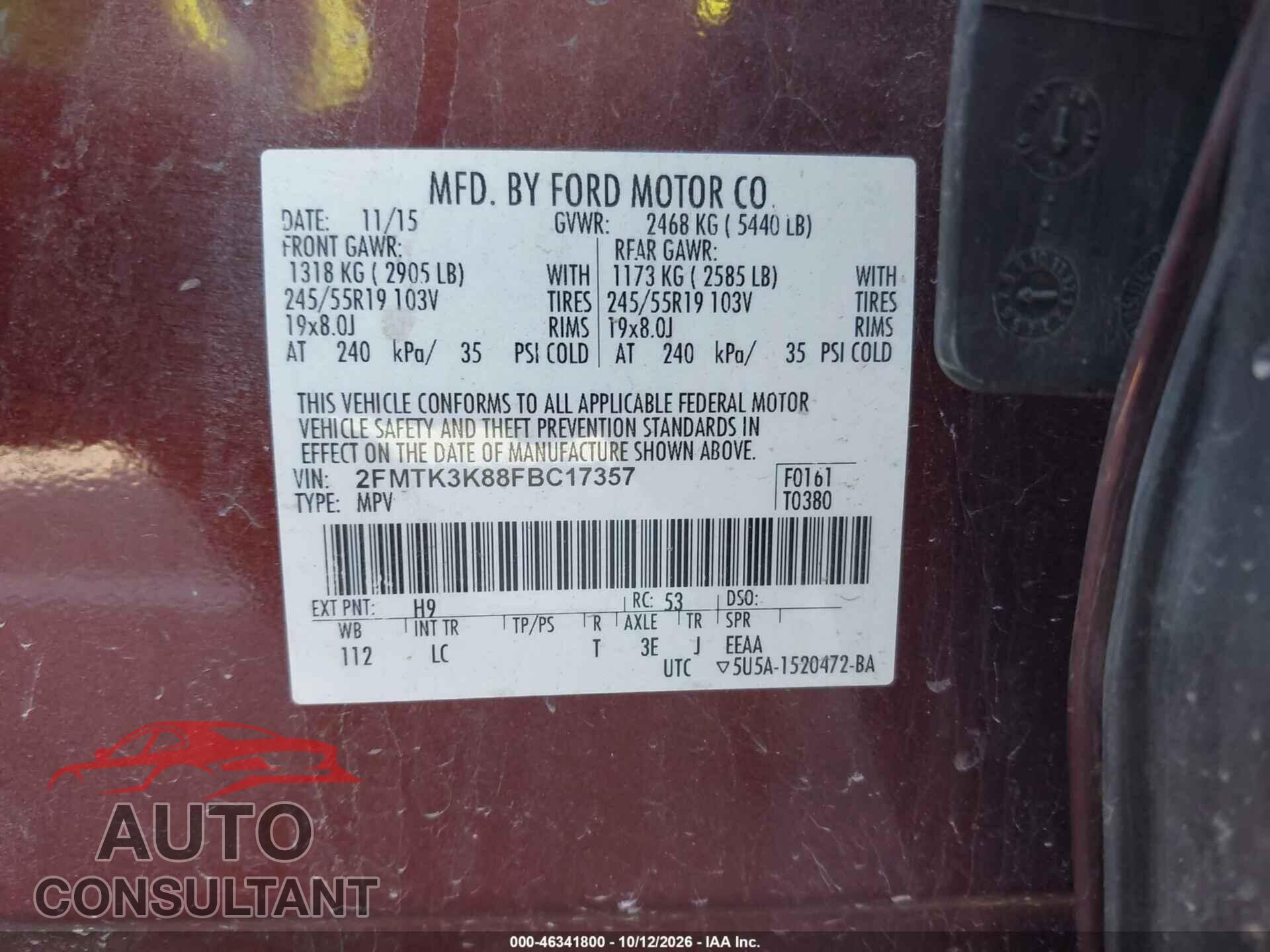 FORD EDGE 2015 - 2FMTK3K88FBC17357
