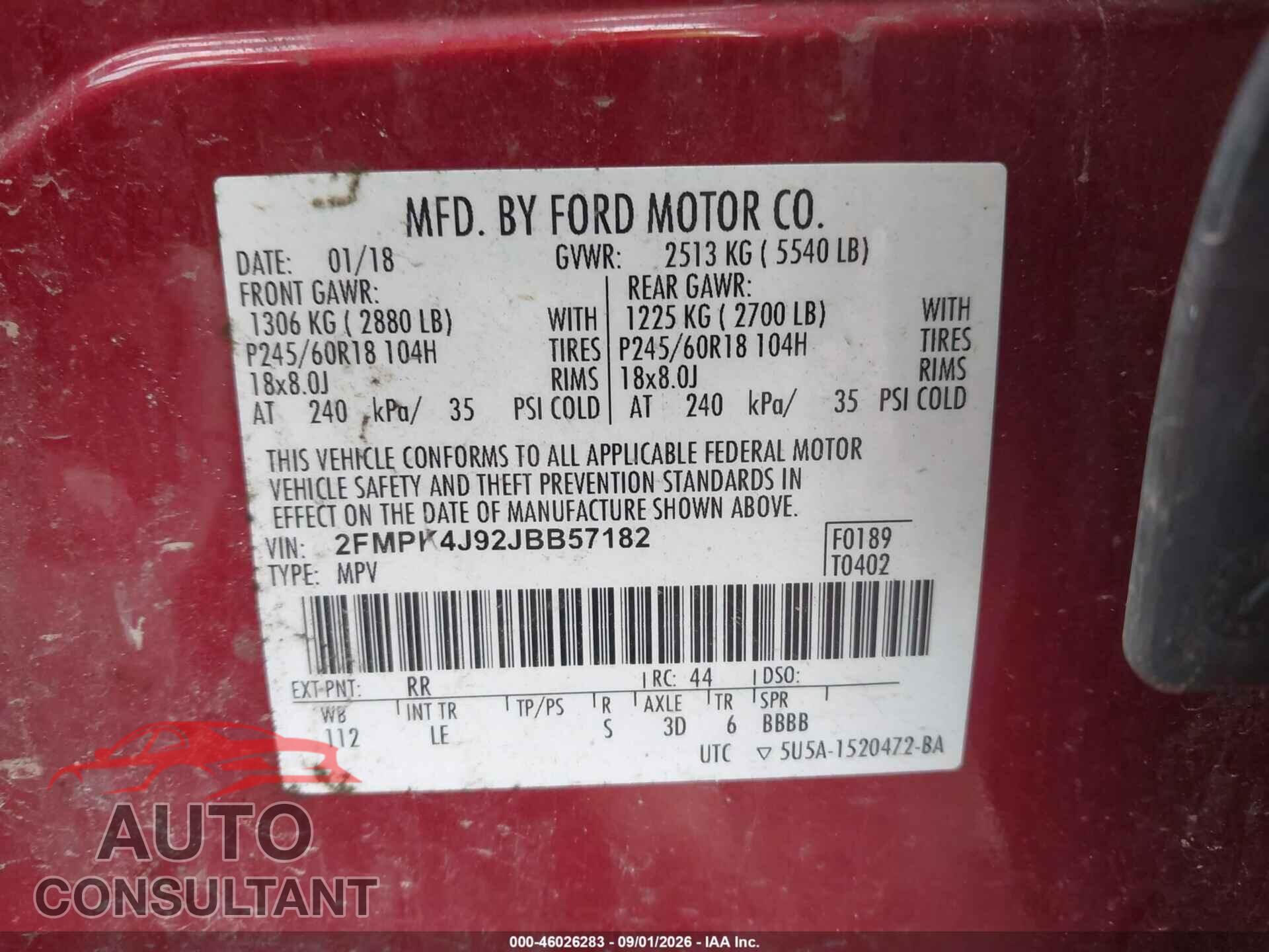 FORD EDGE 2018 - 2FMPK4J92JBB57182