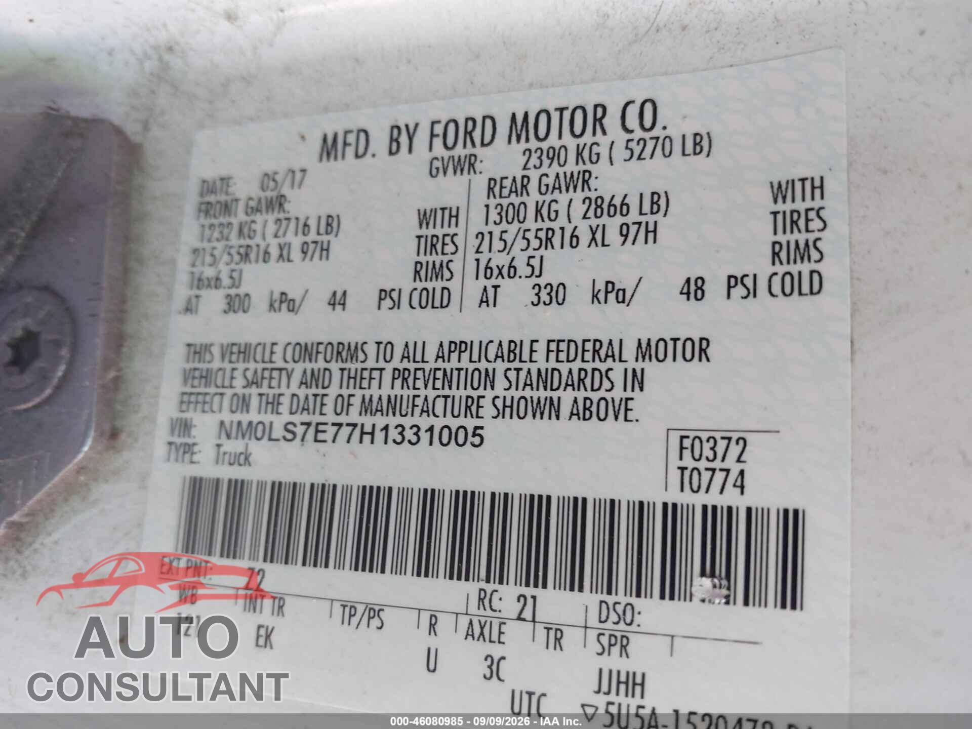 FORD TRANSIT CONNECT 2017 - NM0LS7E77H1331005