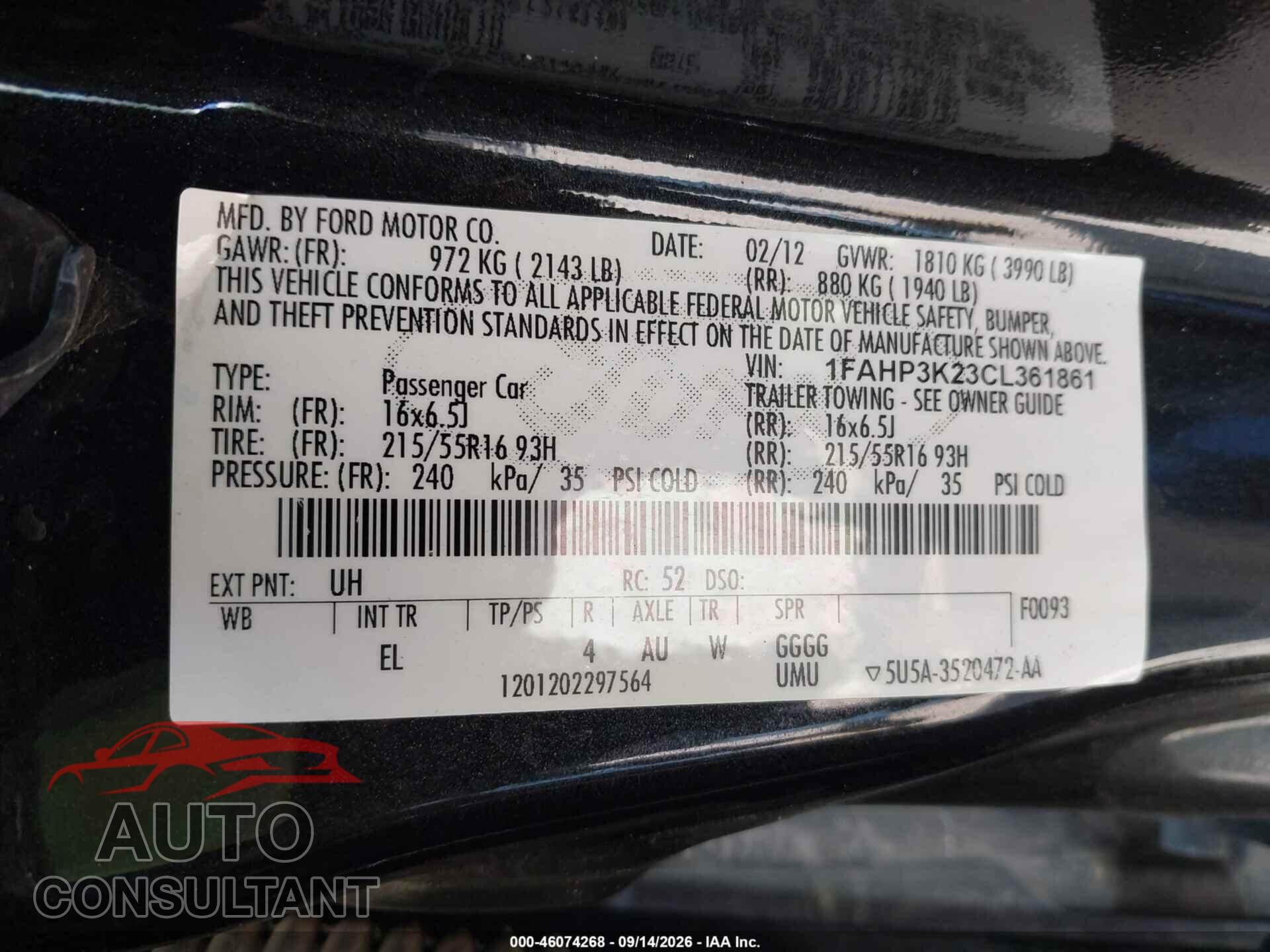 FORD FOCUS 2012 - 1FAHP3K23CL361861