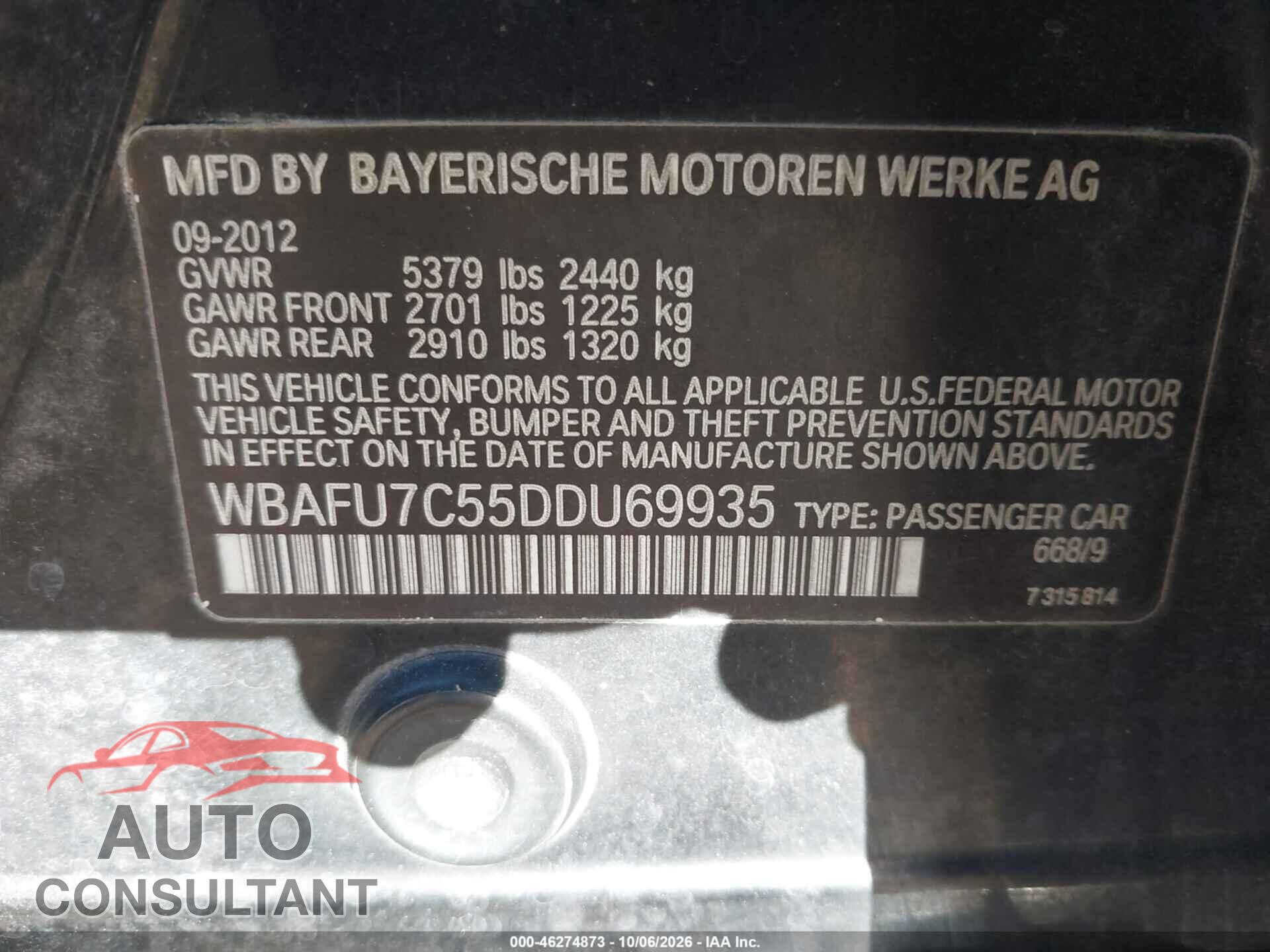 BMW 535I 2013 - WBAFU7C55DDU69935