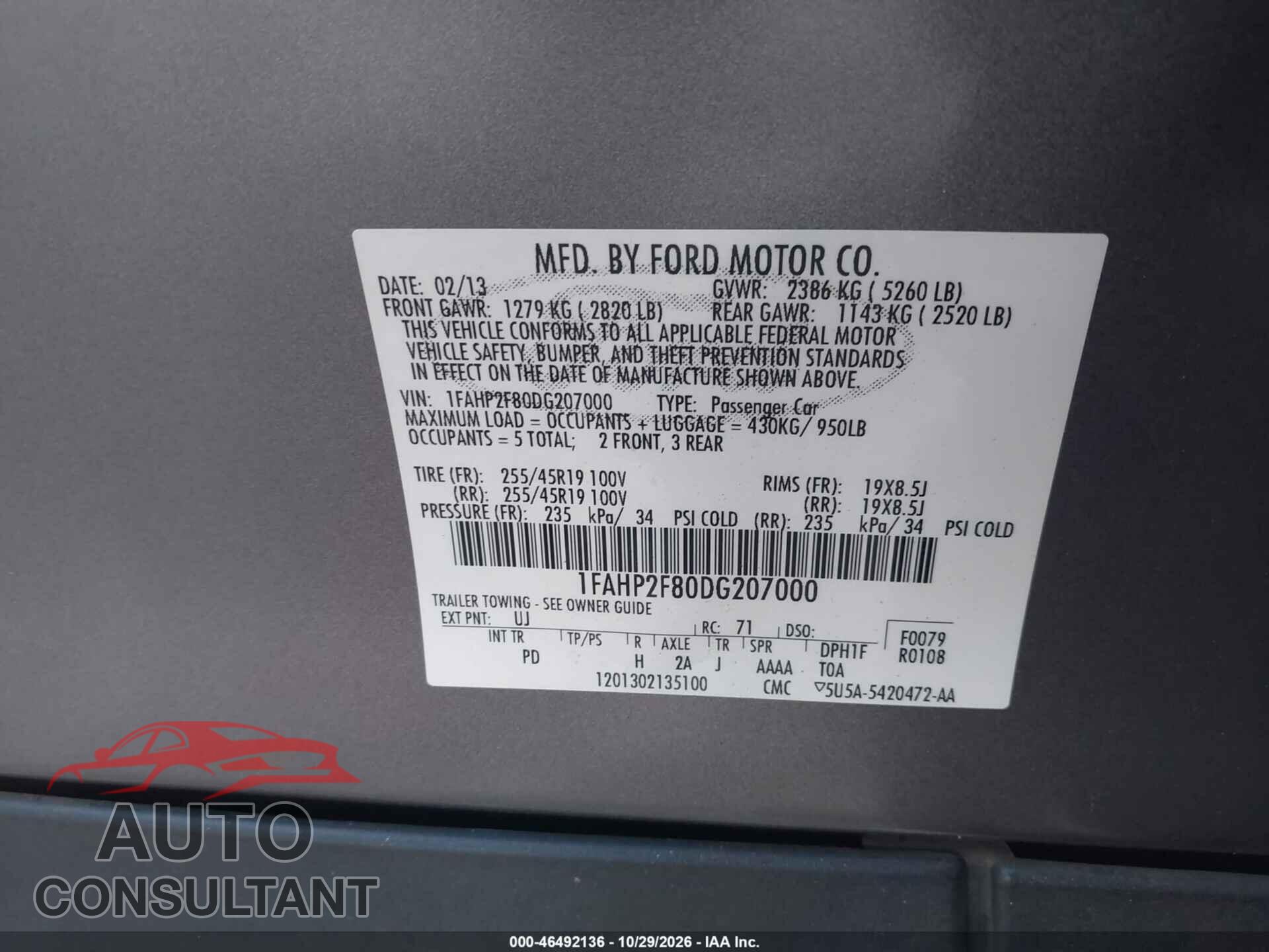 FORD TAURUS 2013 - 1FAHP2F80DG207000