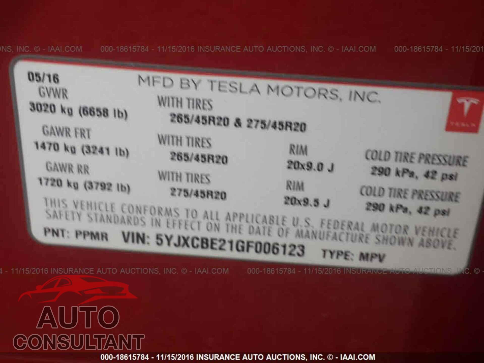 TESLA MODEL X 2016 - 5YJXCBE21GF006123