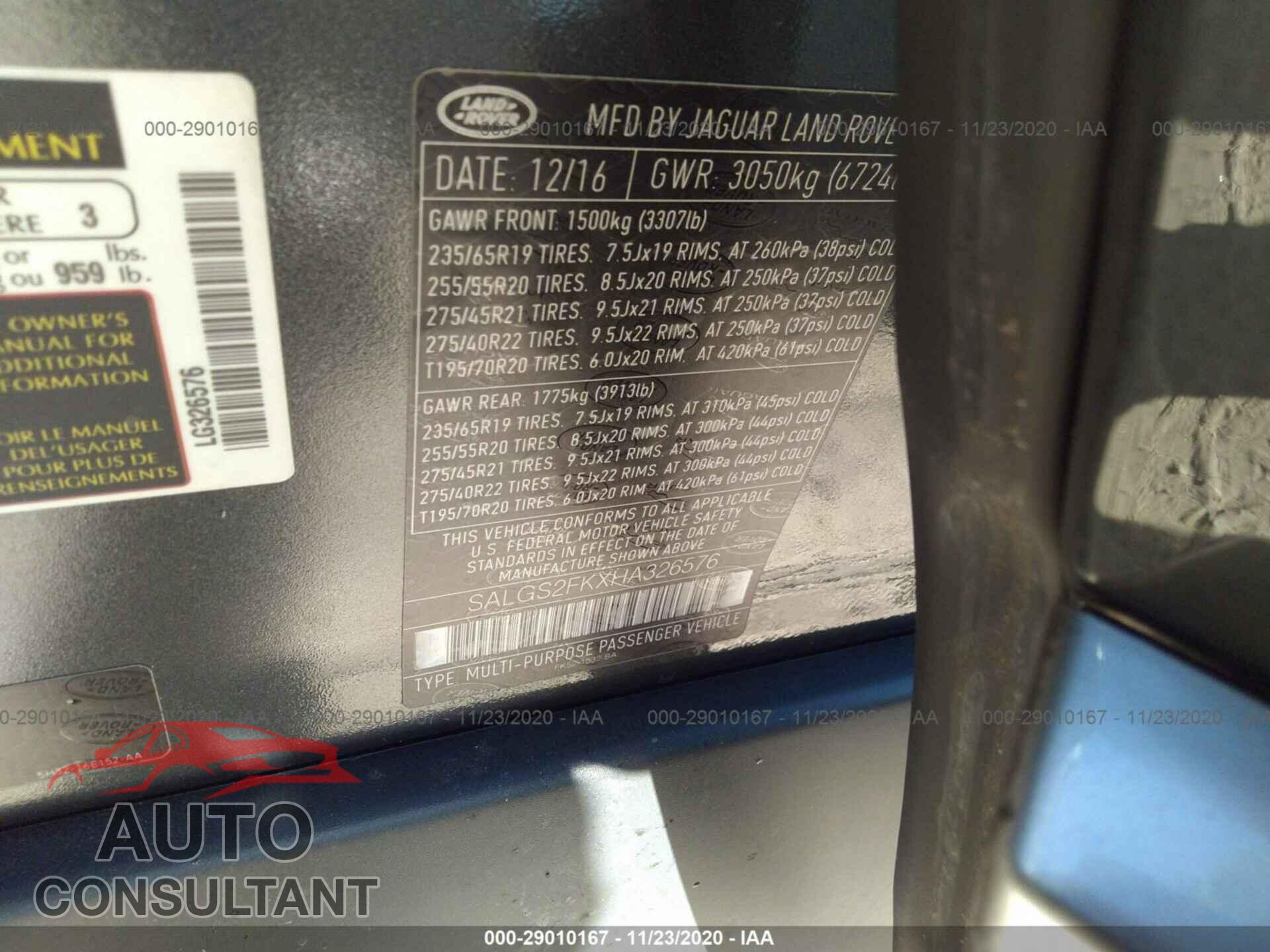 LAND ROVER RANGE ROVER 2017 - SALGS2FKXHA326576