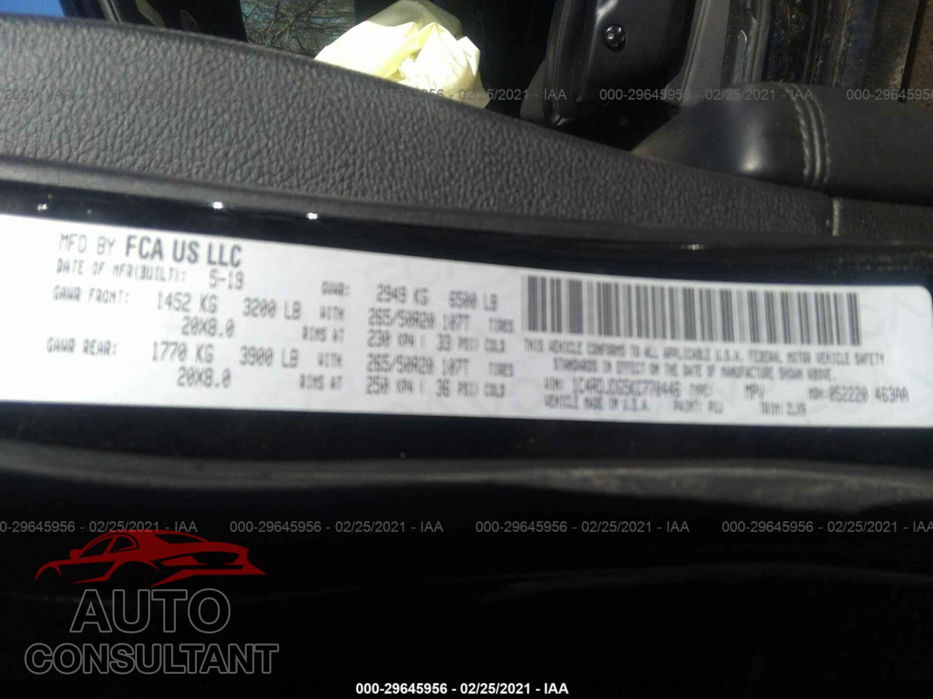 DODGE DURANGO 2019 - 1C4RDJDG5KC770446