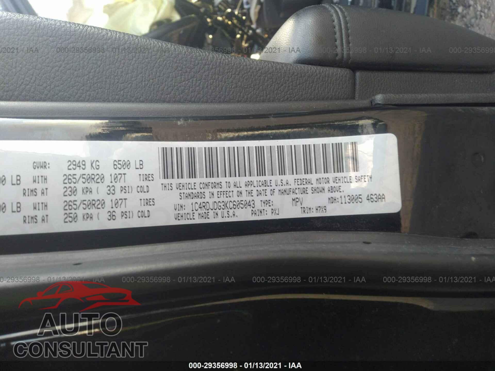 DODGE DURANGO 2019 - 1C4RDJDG3KC605043